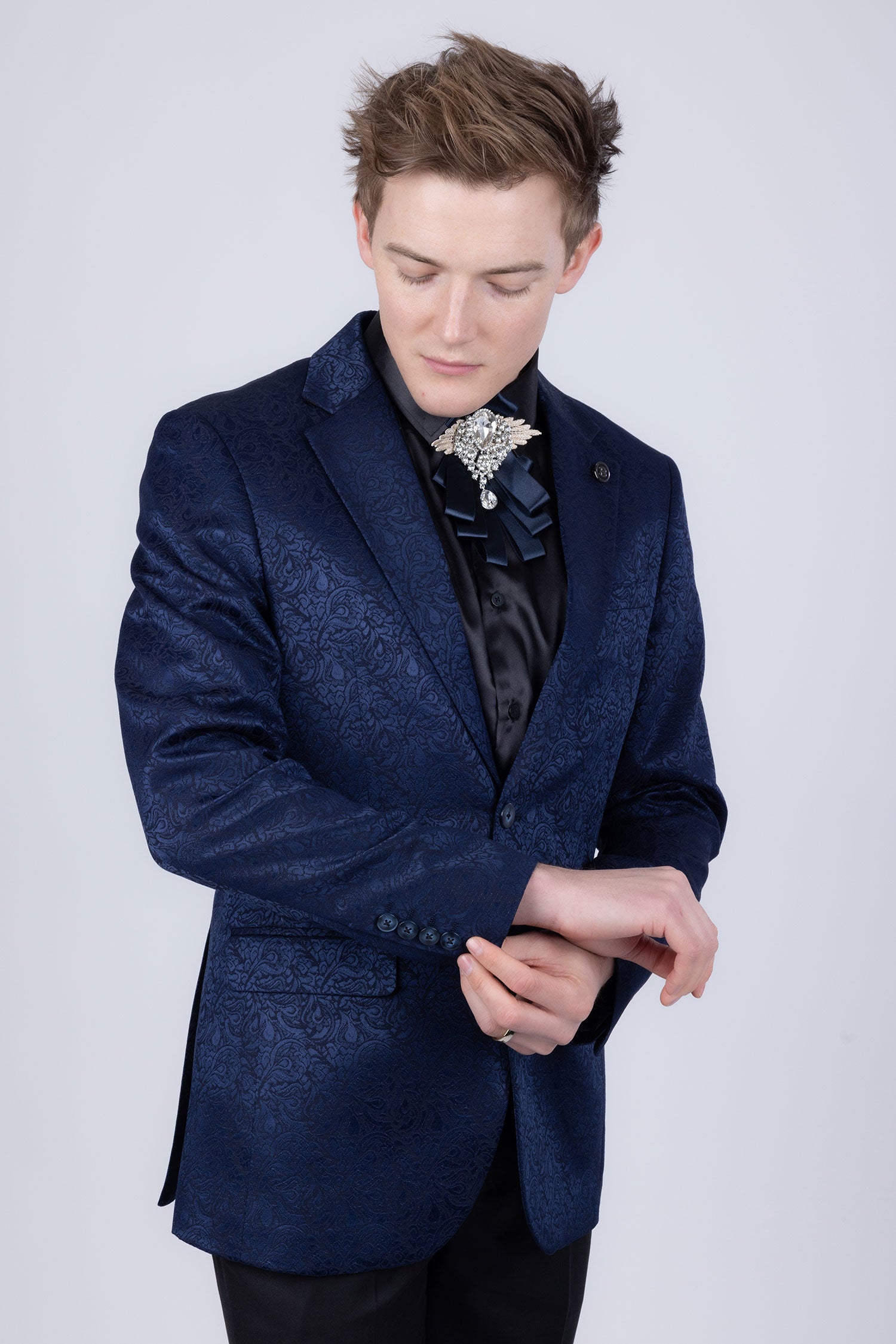 Barabas Men's Floral Design Luxury Prom Notch Lapel Blazer 5BL01 Blue