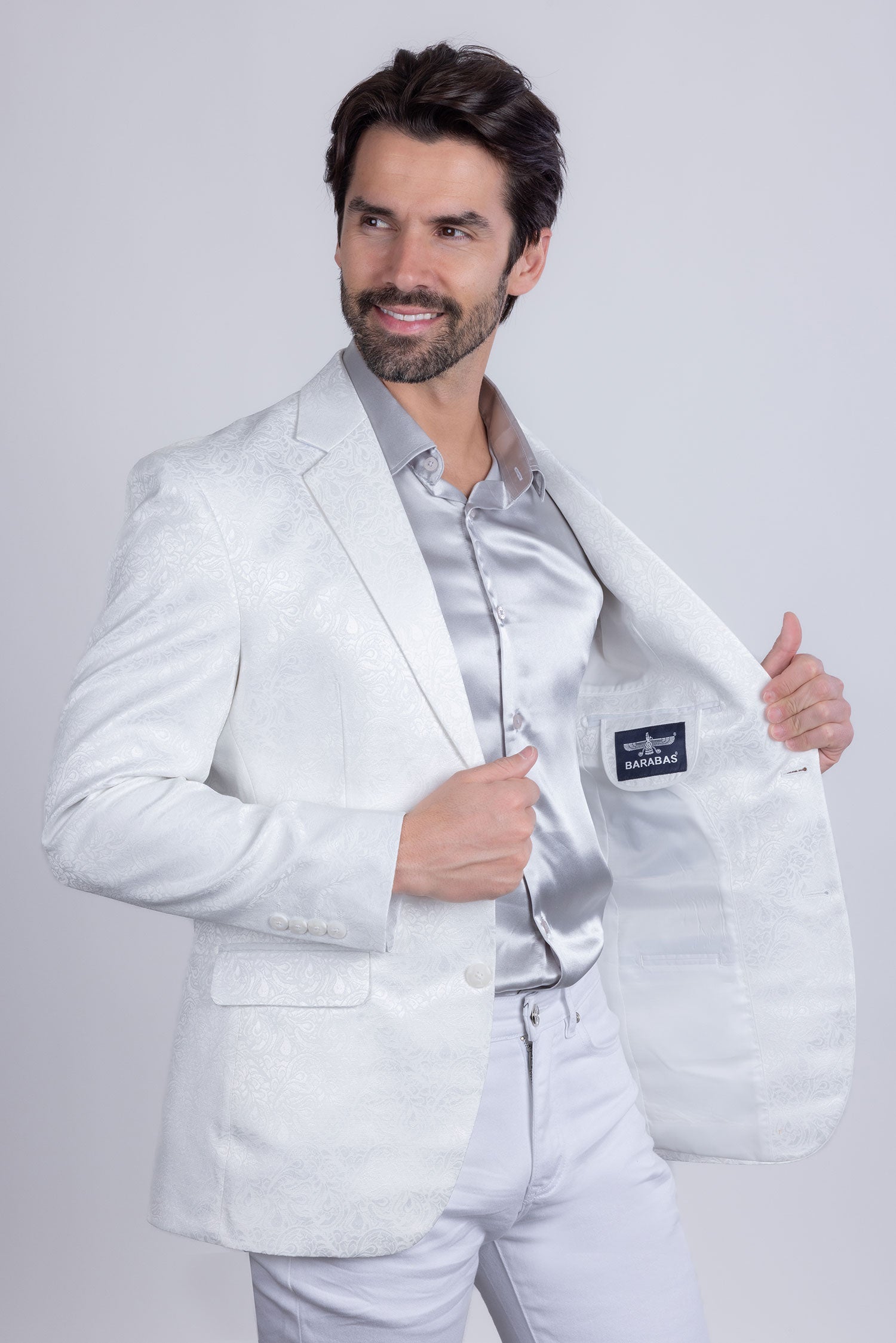 Barabas Men's Floral Design Luxury Prom Notch Lapel Blazer 5BL01 White