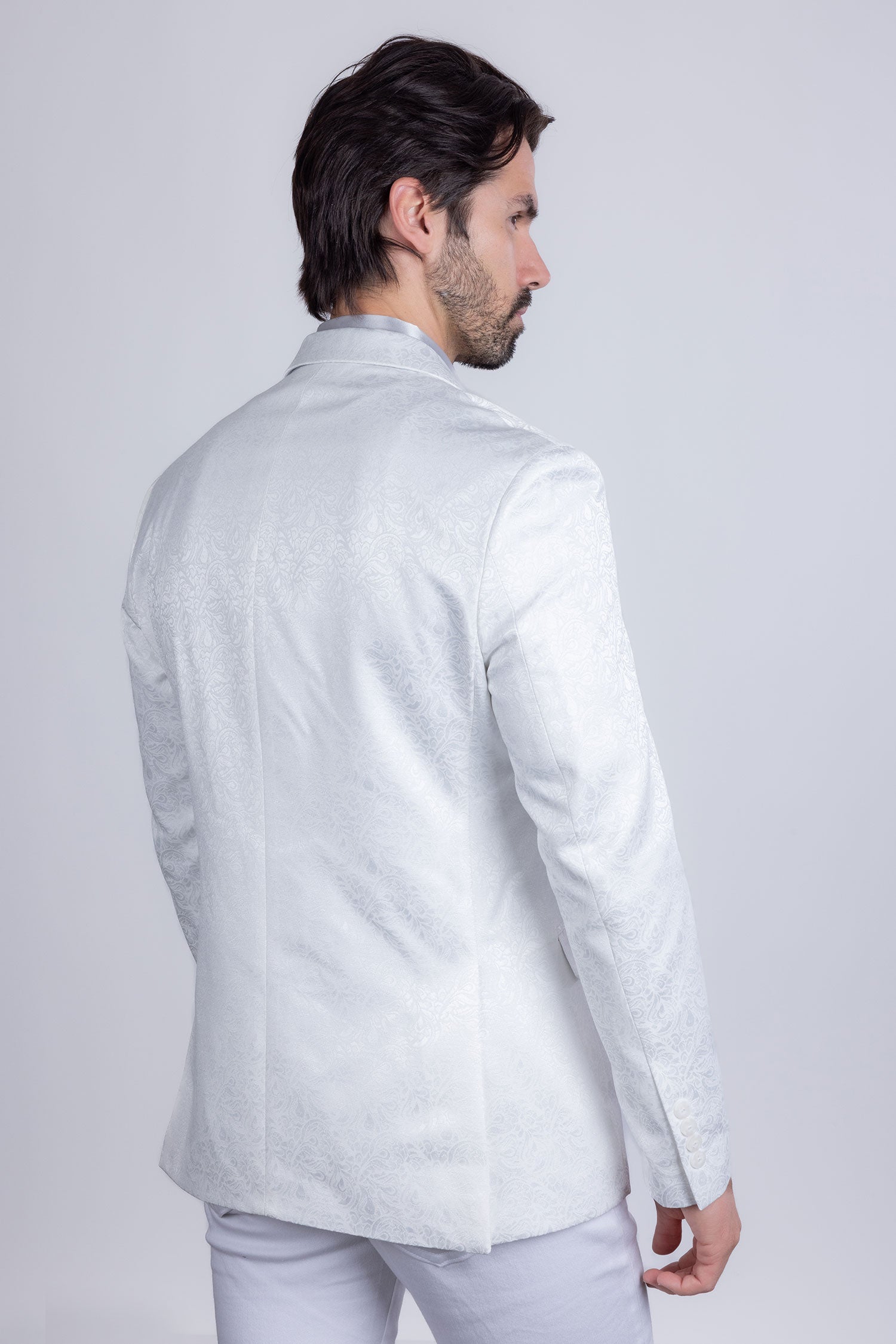 Barabas Men's Floral Design Luxury Prom Notch Lapel Blazer 5BL01 White