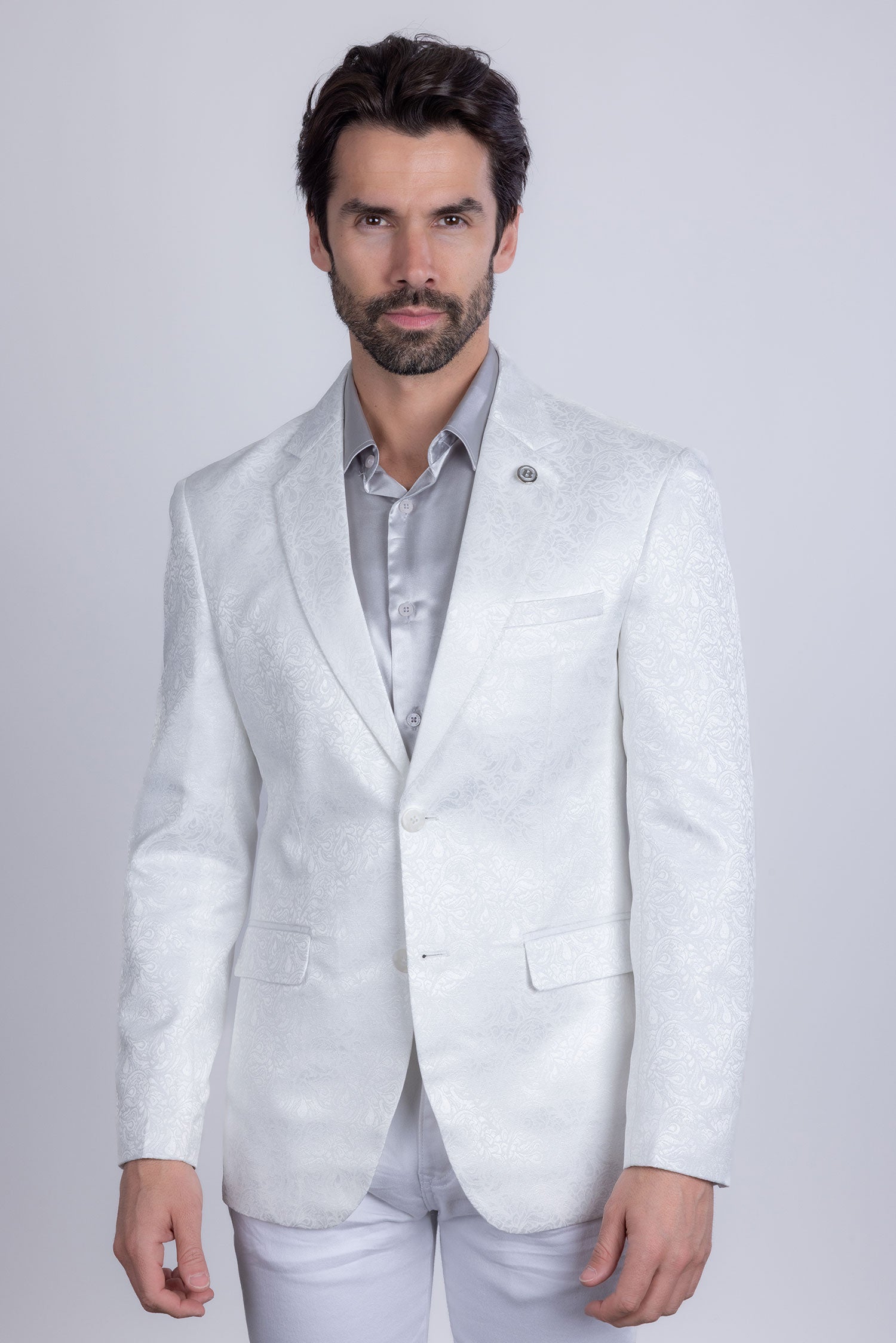 Barabas Men's Floral Design Luxury Prom Notch Lapel Blazer 5BL01 White