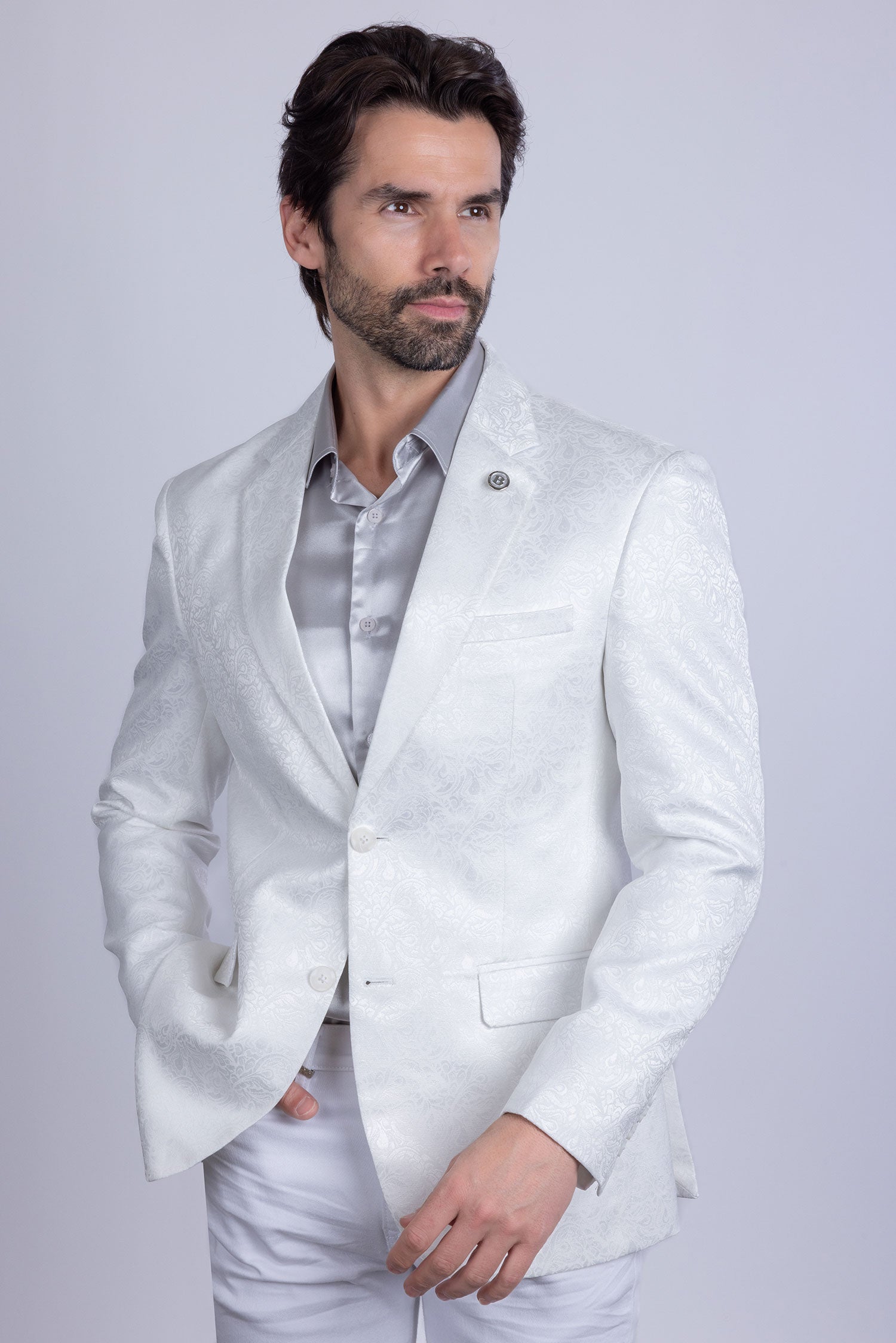 Barabas Men's Floral Design Luxury Prom Notch Lapel Blazer 5BL01 White