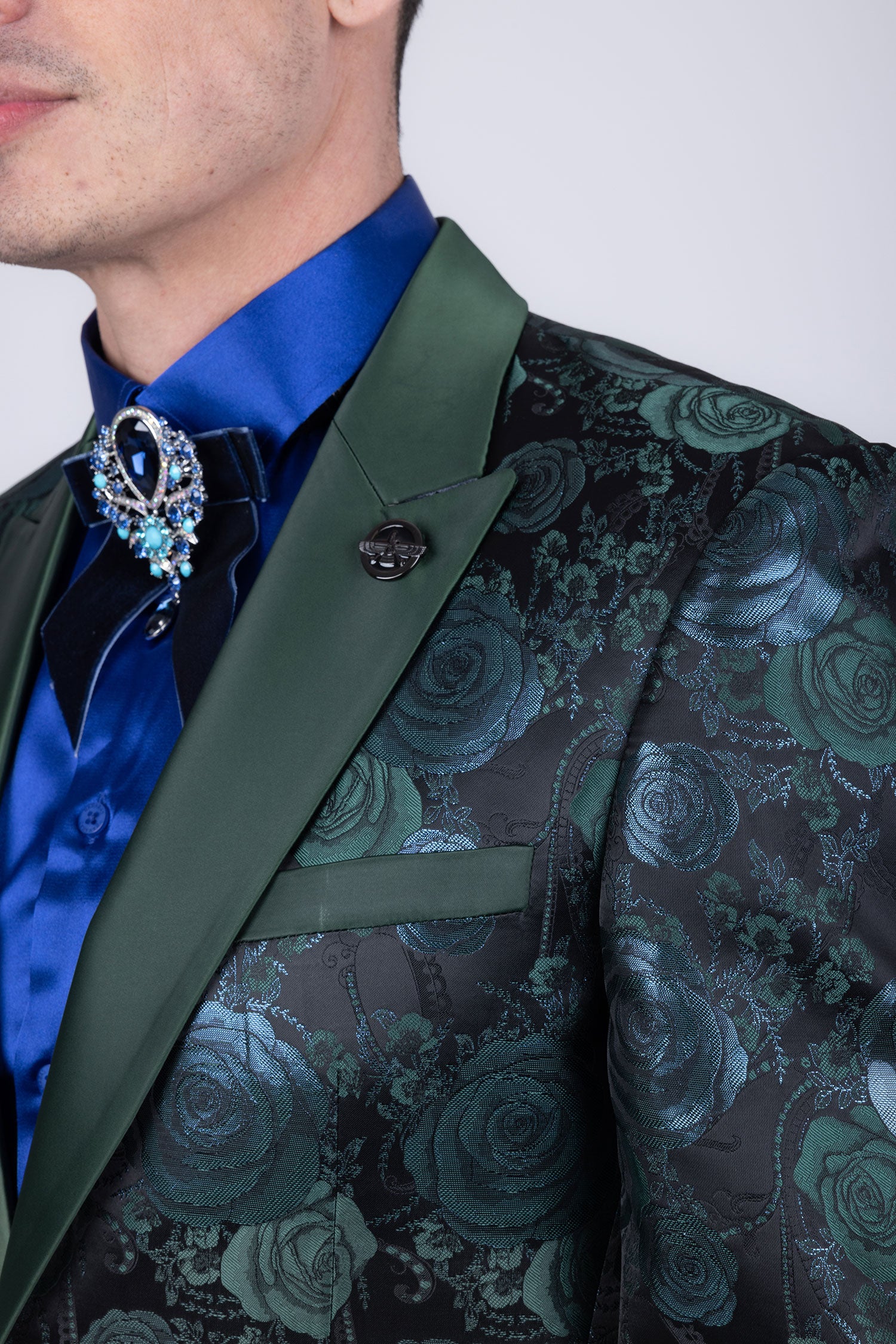 Barabas Men's Floral Shiny Design Luxury Peak Lapel Blazer 5BL02 Green