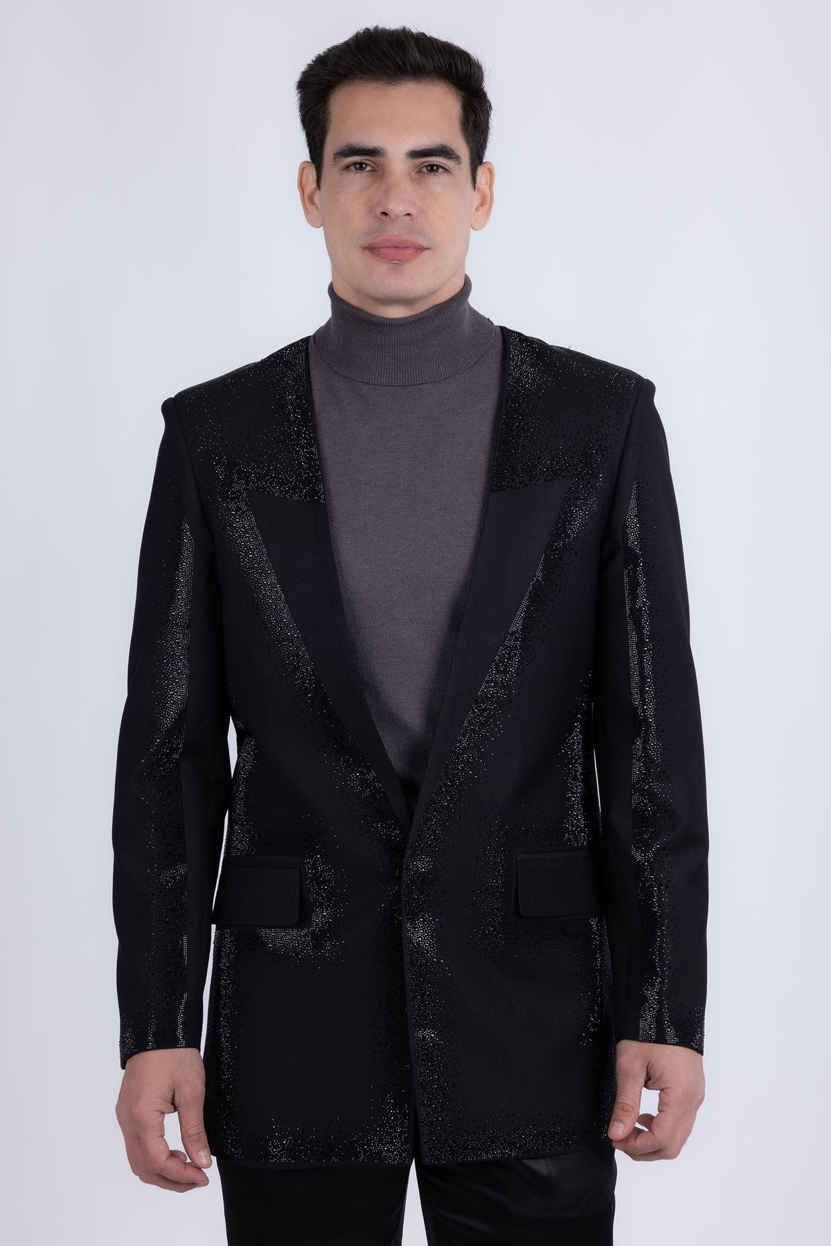 Barabas Men's Rhinestone Design Luxury Prom Collarless Blazer 5BL03 Black Black