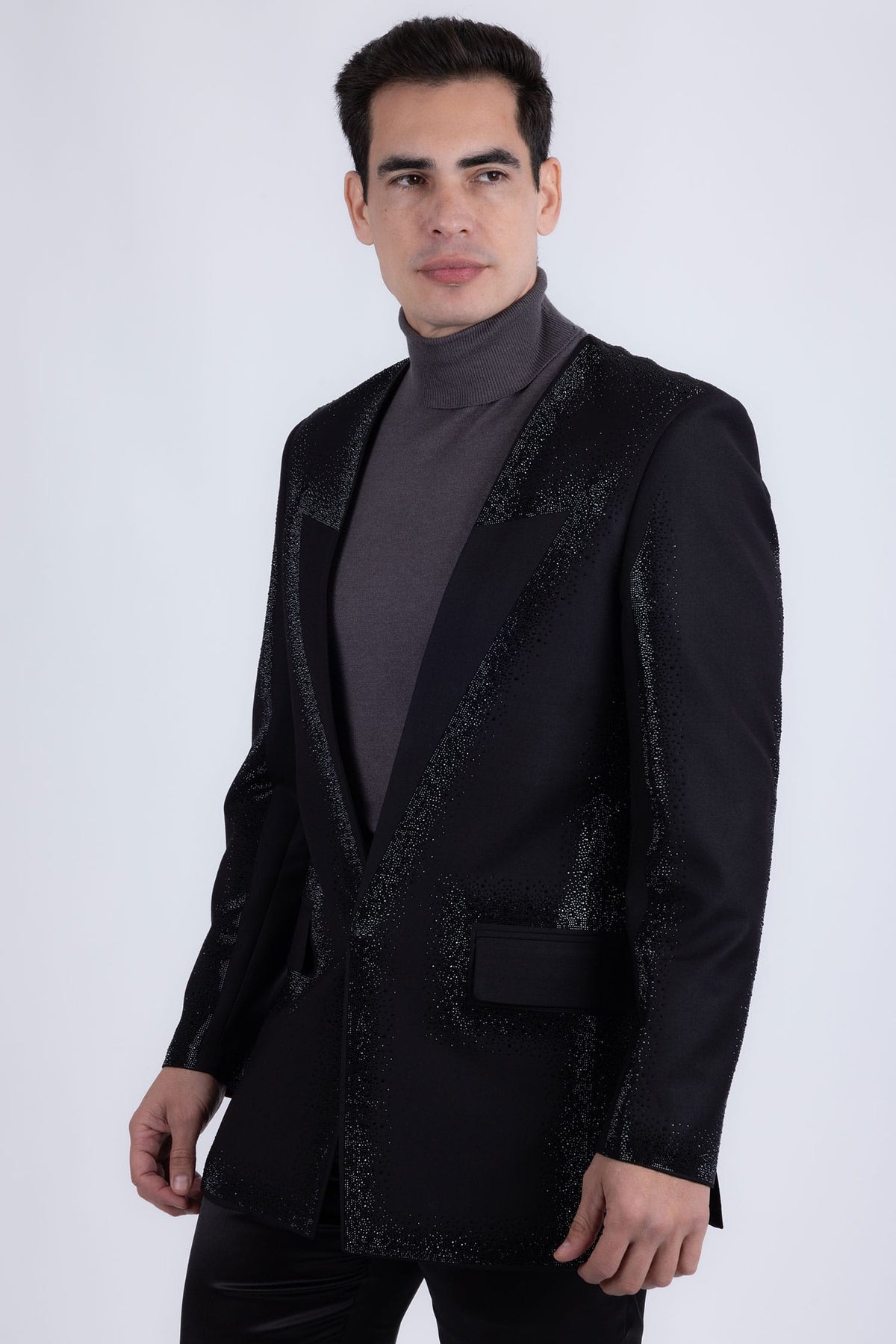 Barabas Men's Rhinestone Design Luxury Prom Collarless Blazer 5BL03 Black Black
