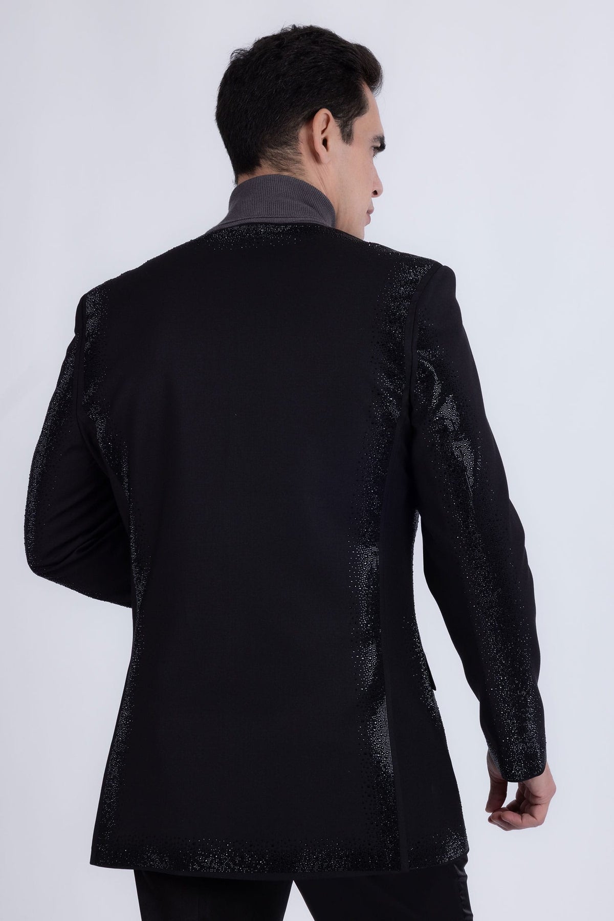 Barabas Men's Rhinestone Design Luxury Prom Collarless Blazer 5BL03 Black Black