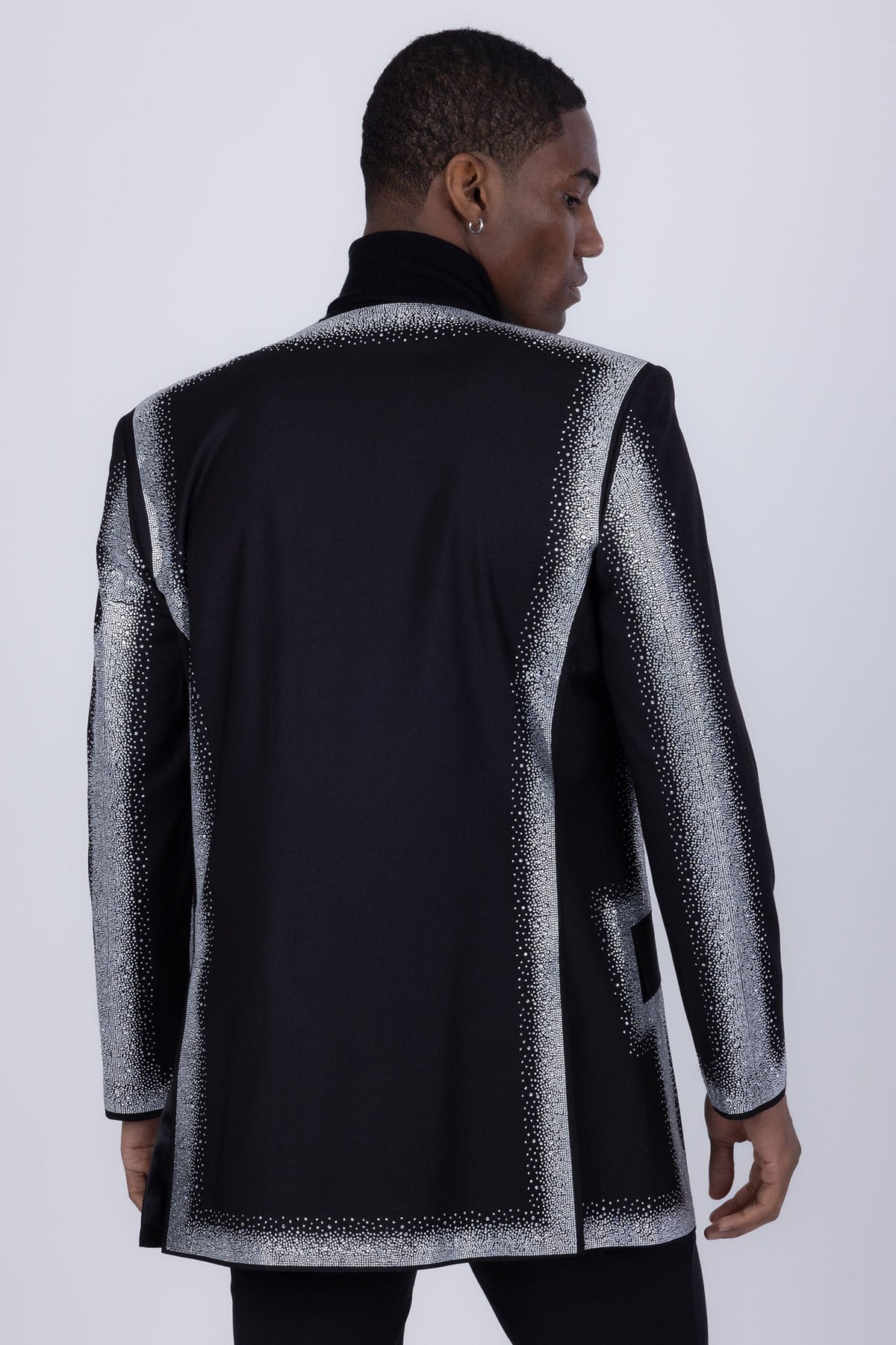 Barabas Men's Rhinestone Design Luxury Prom Collarless Blazer 5BL03 Black Silver