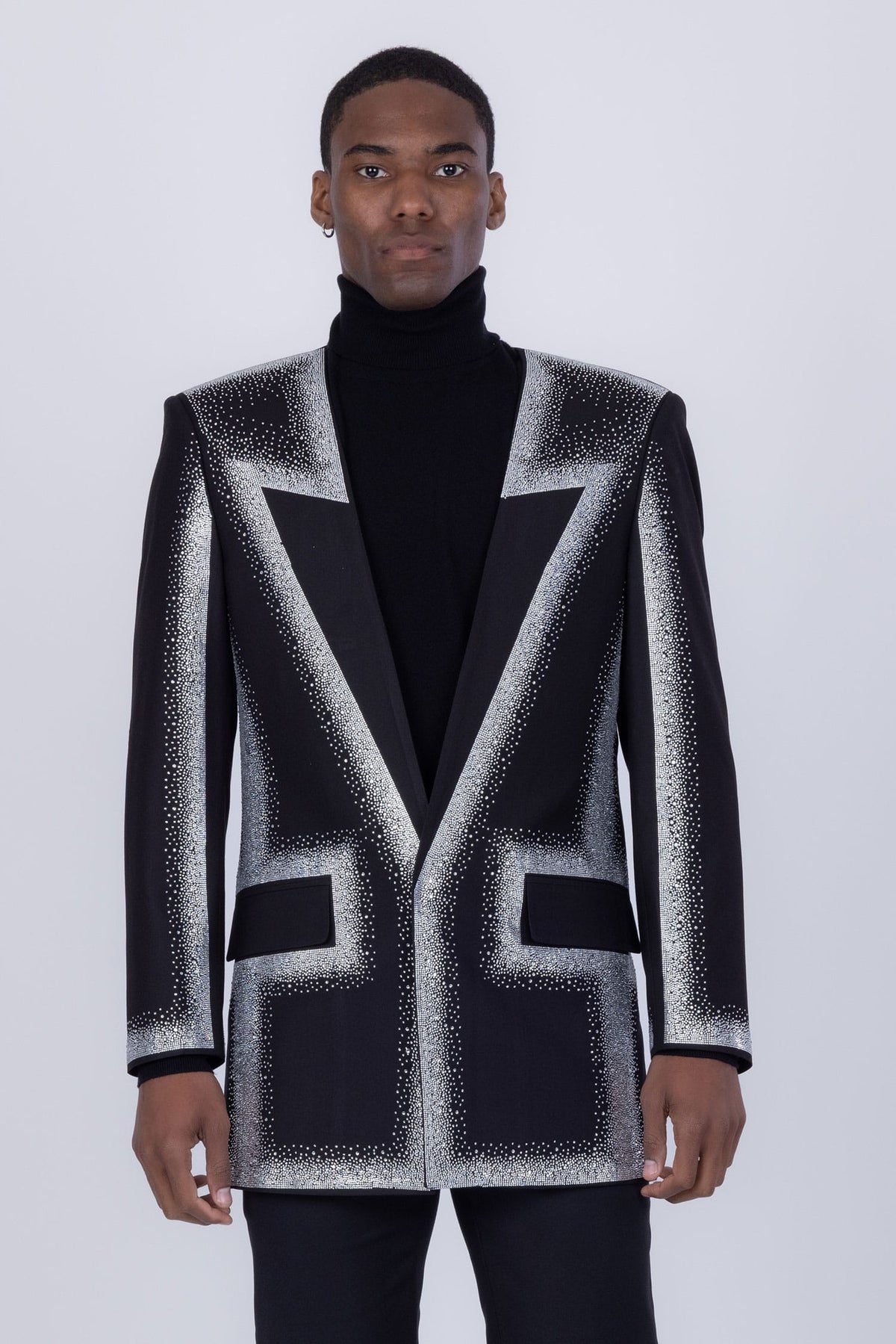 Barabas Men's Rhinestone Design Luxury Prom Collarless Blazer 5BL03 Black Silver