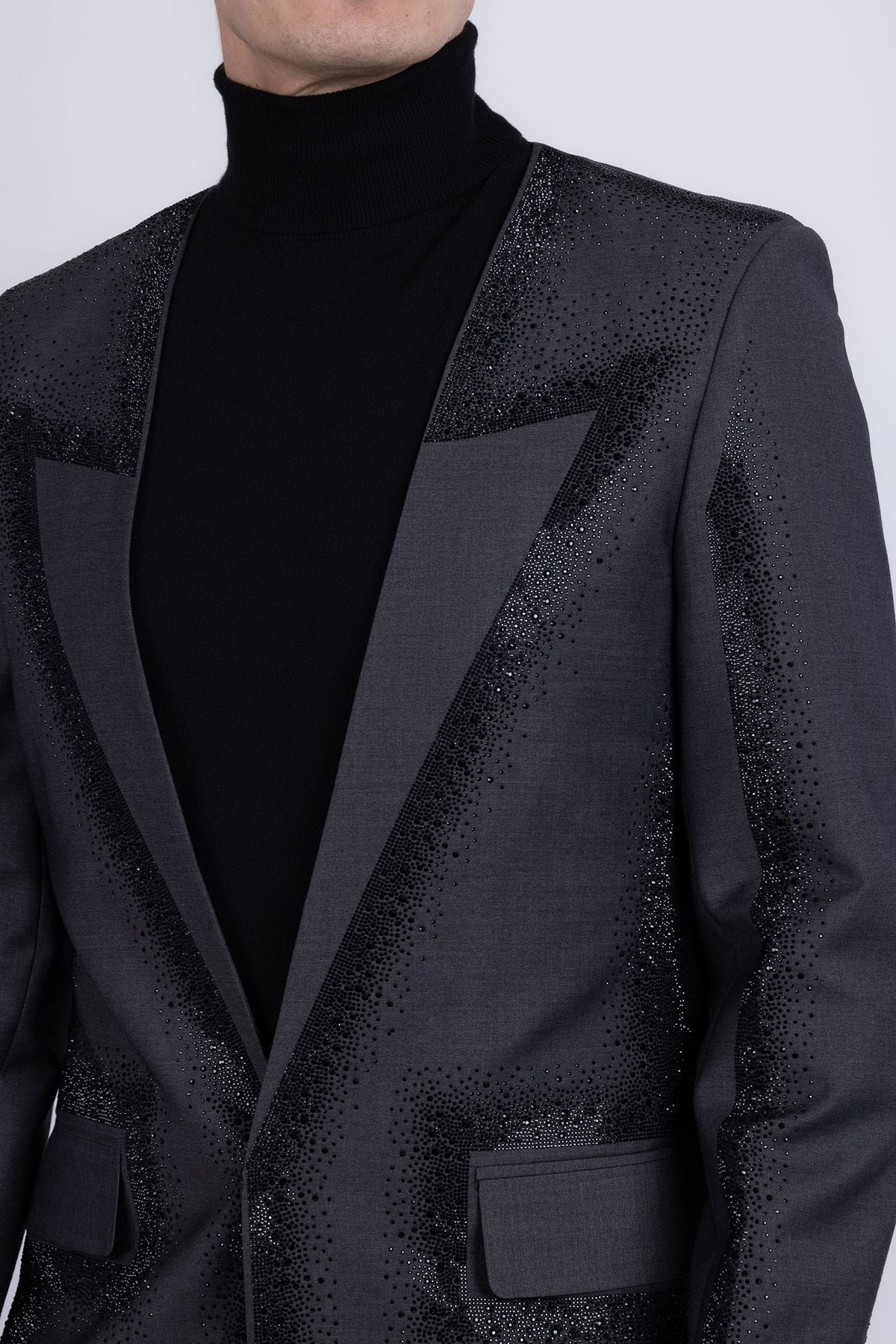 Barabas Men's Rhinestone Design Luxury Prom Collarless Blazer 5BL03 Charcoal Black