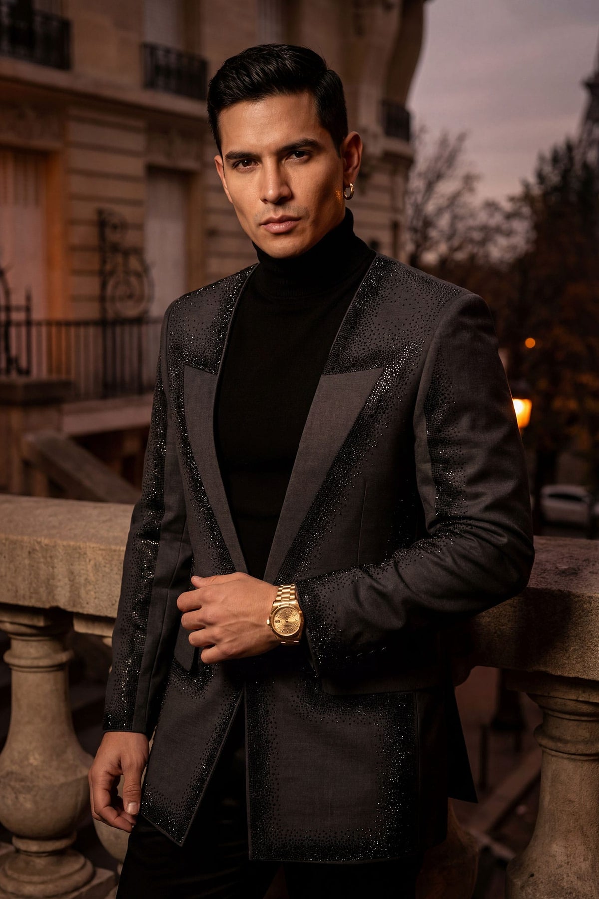 Barabas Men's Rhinestone Design Luxury Prom Collarless Blazer 5BL03 Black Charcoal