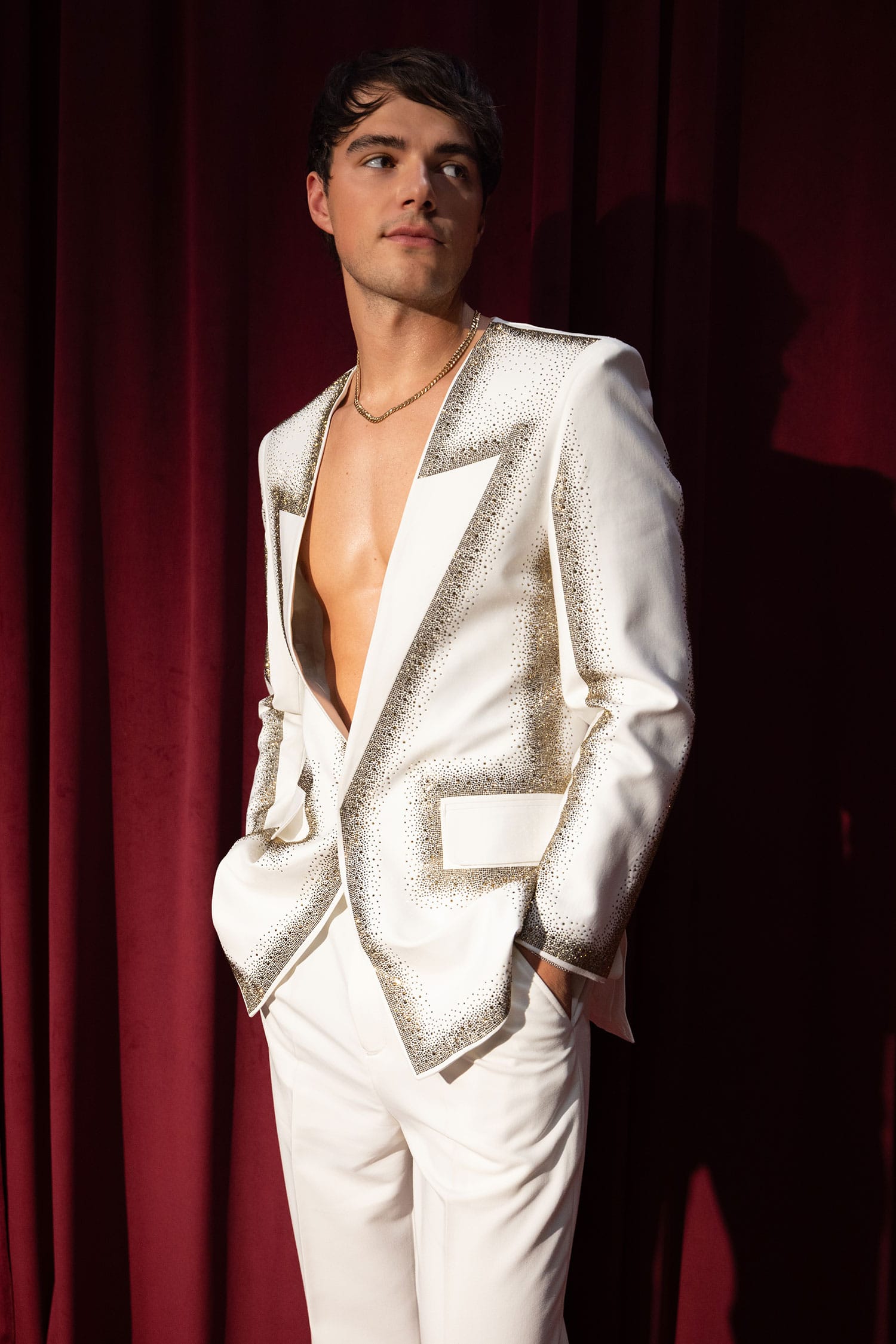 Barabas Men's Rhinestone Design Luxury Prom Collarless Blazer 5BL03 White Gold