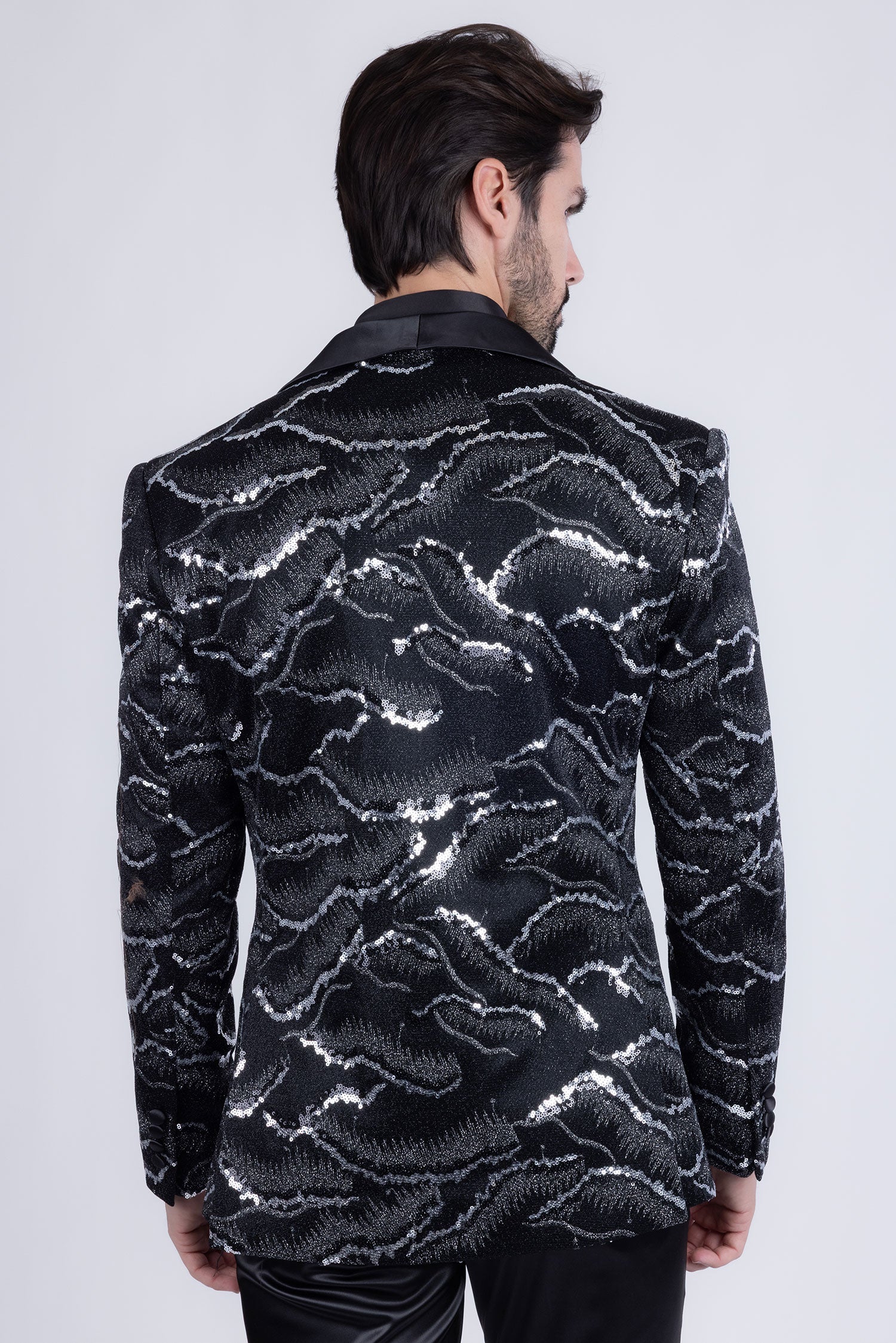 Barabas Men's Sequin Geometric Shiny Design Shawl Lapel Blazer 5BL04 Black