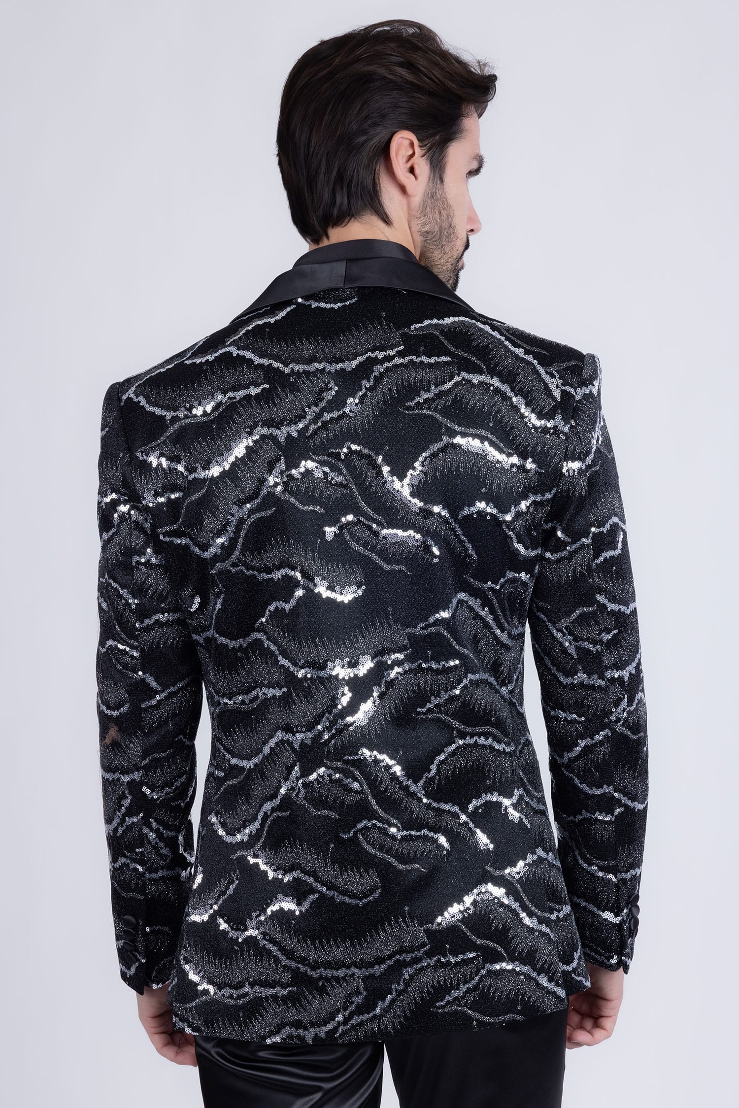 Barabas Men's Sequin Geometric Shiny Design Shawl Lapel Blazer 5BL04 Black