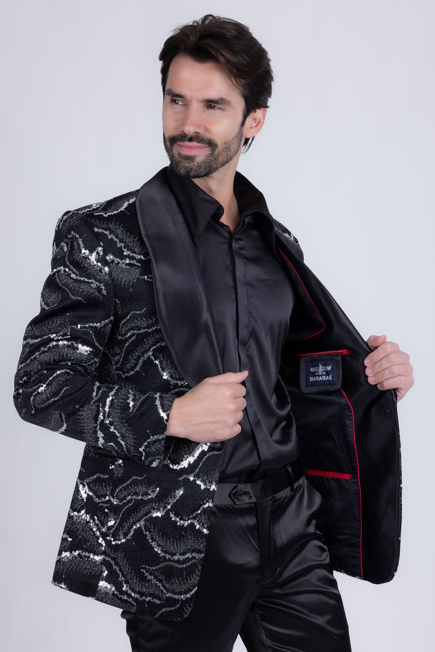 Barabas Men's Sequin Geometric Shiny Design Shawl Lapel Blazer 5BL04 Black