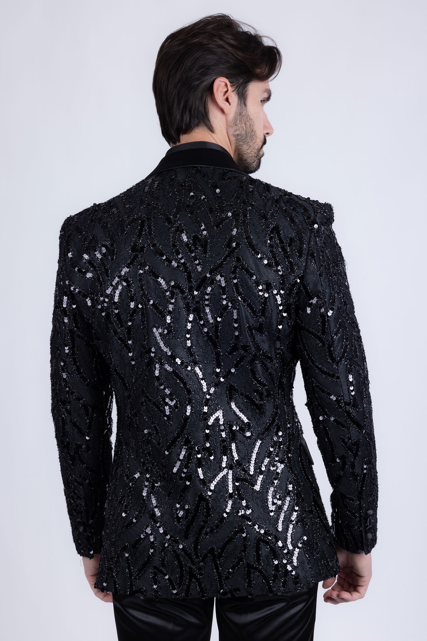 Barabas Men's Floral Sequin Embroidered Design Peak Lapel Blazer 5BL09 Black