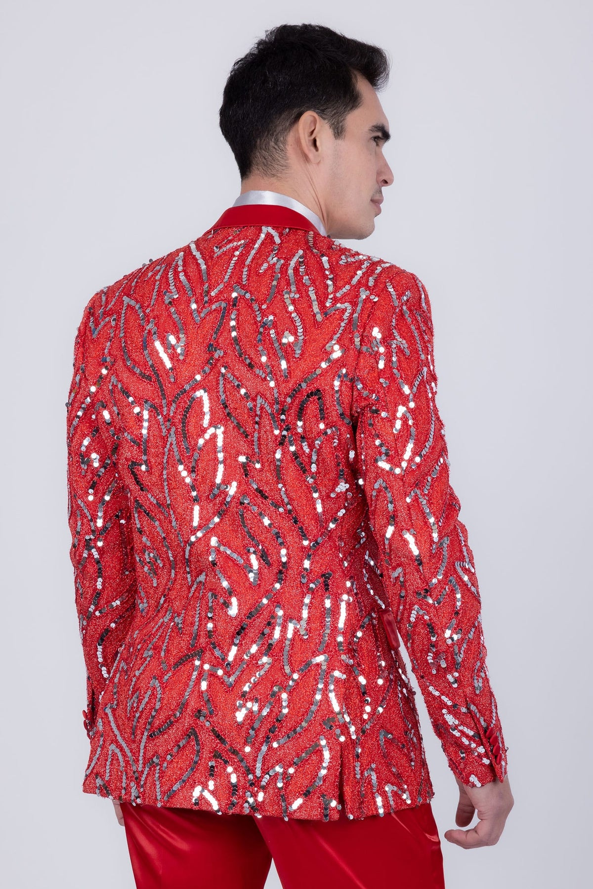 Barabas Men's Floral Sequin Embroidered Design Peak Lapel Blazer 5BL09 Red
