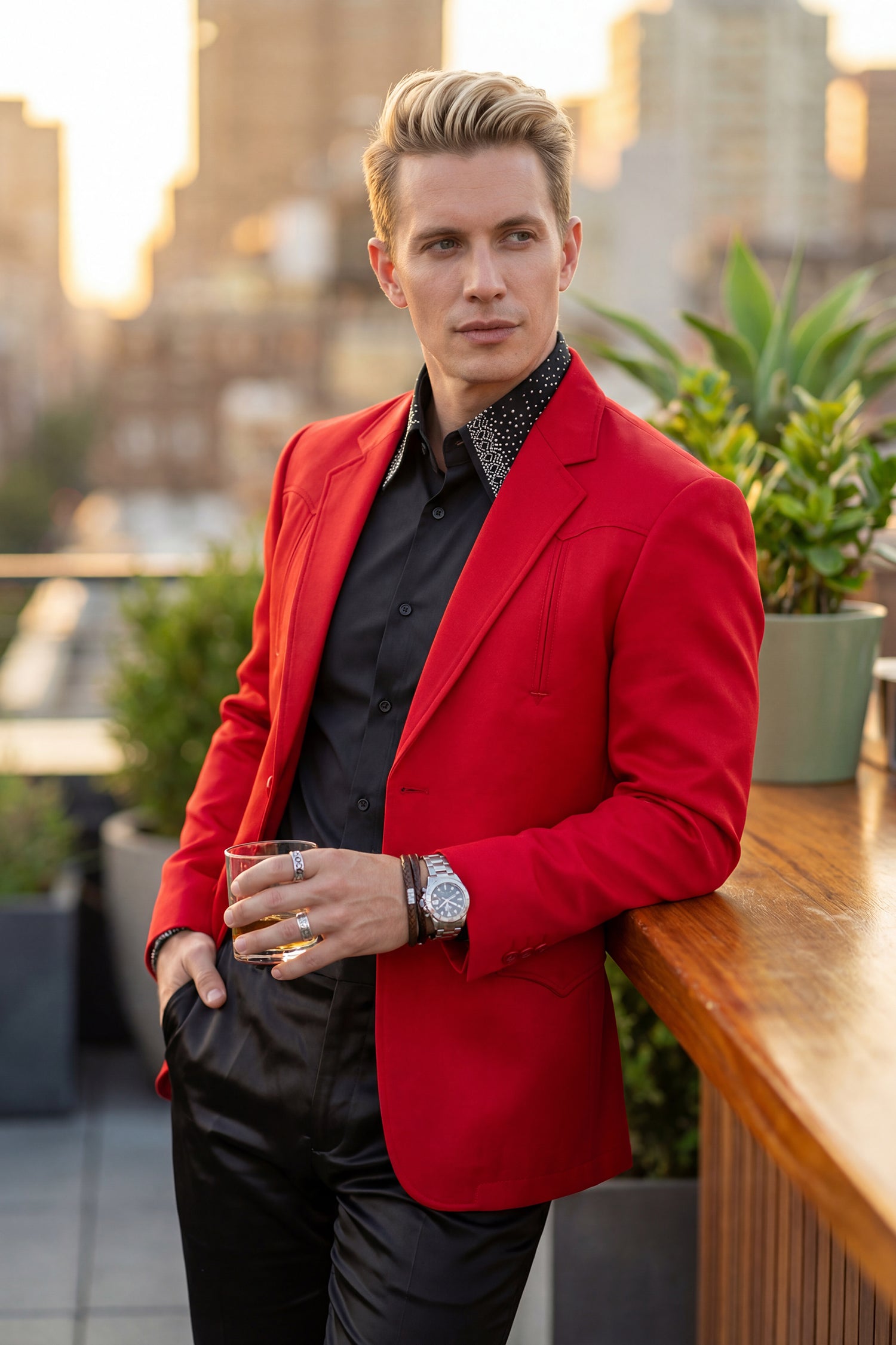 Barabas Men's Matte Notch Lapel Casual Blazer 5BL11 Red