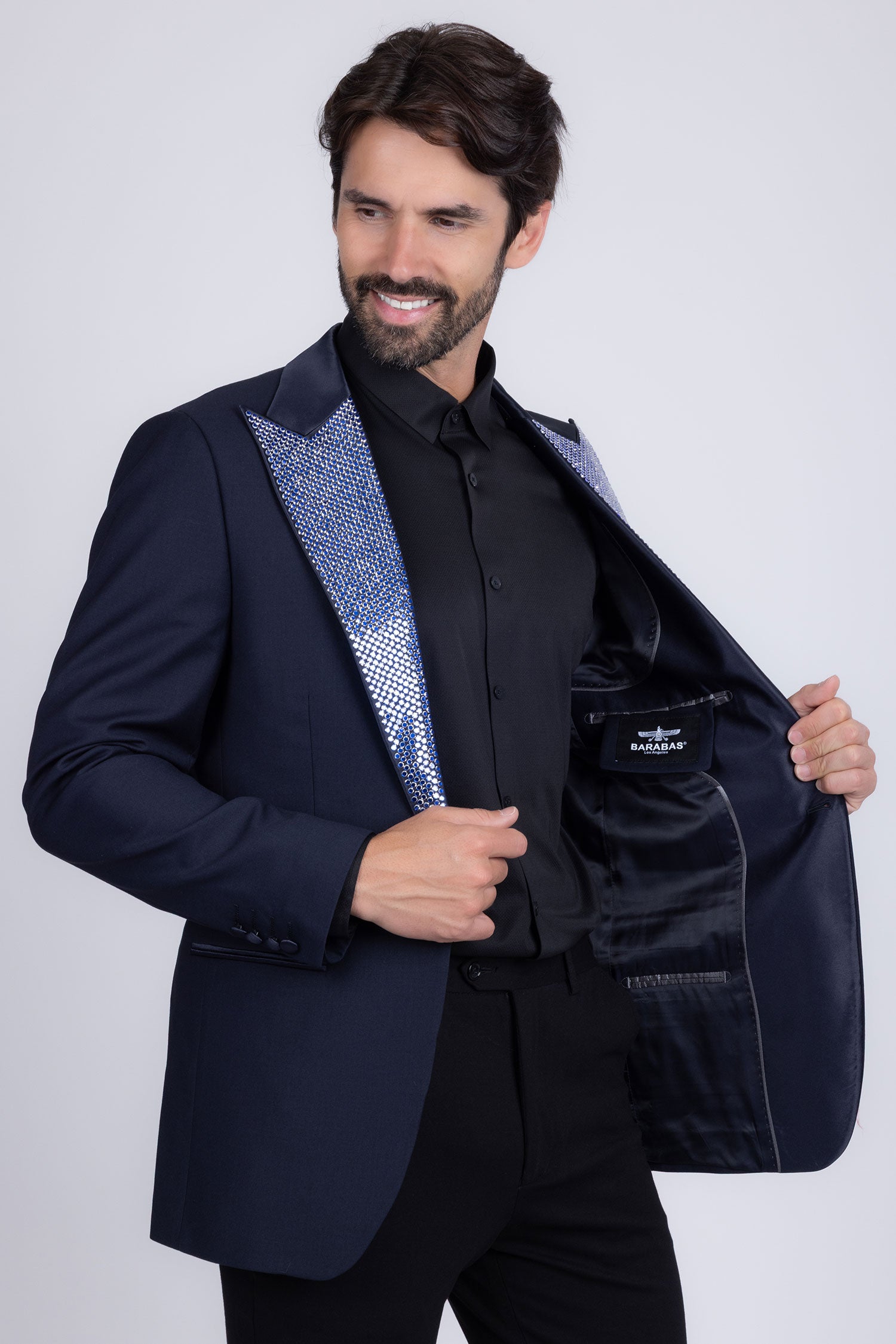 Barabas Men's Rhinestone Geometric Design Peak Lapel Blazer 5BL12 Blue