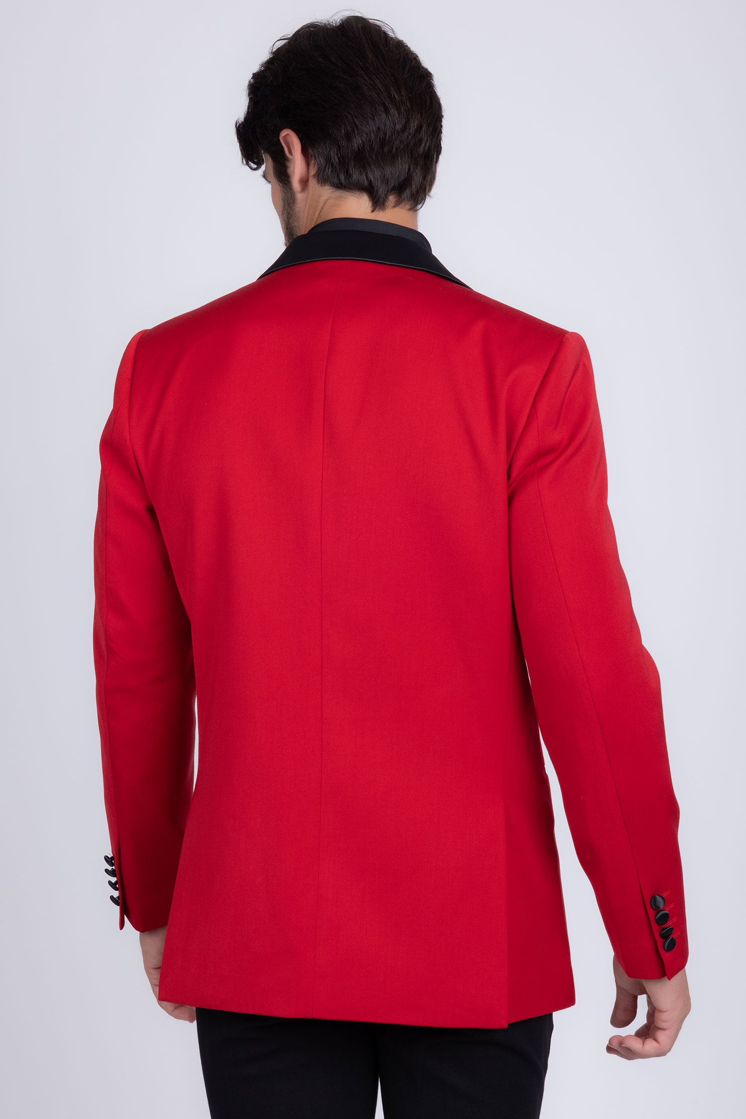 Barabas Men's Rhinestone Geometric Design Peak Lapel Blazer 5BL12 Red