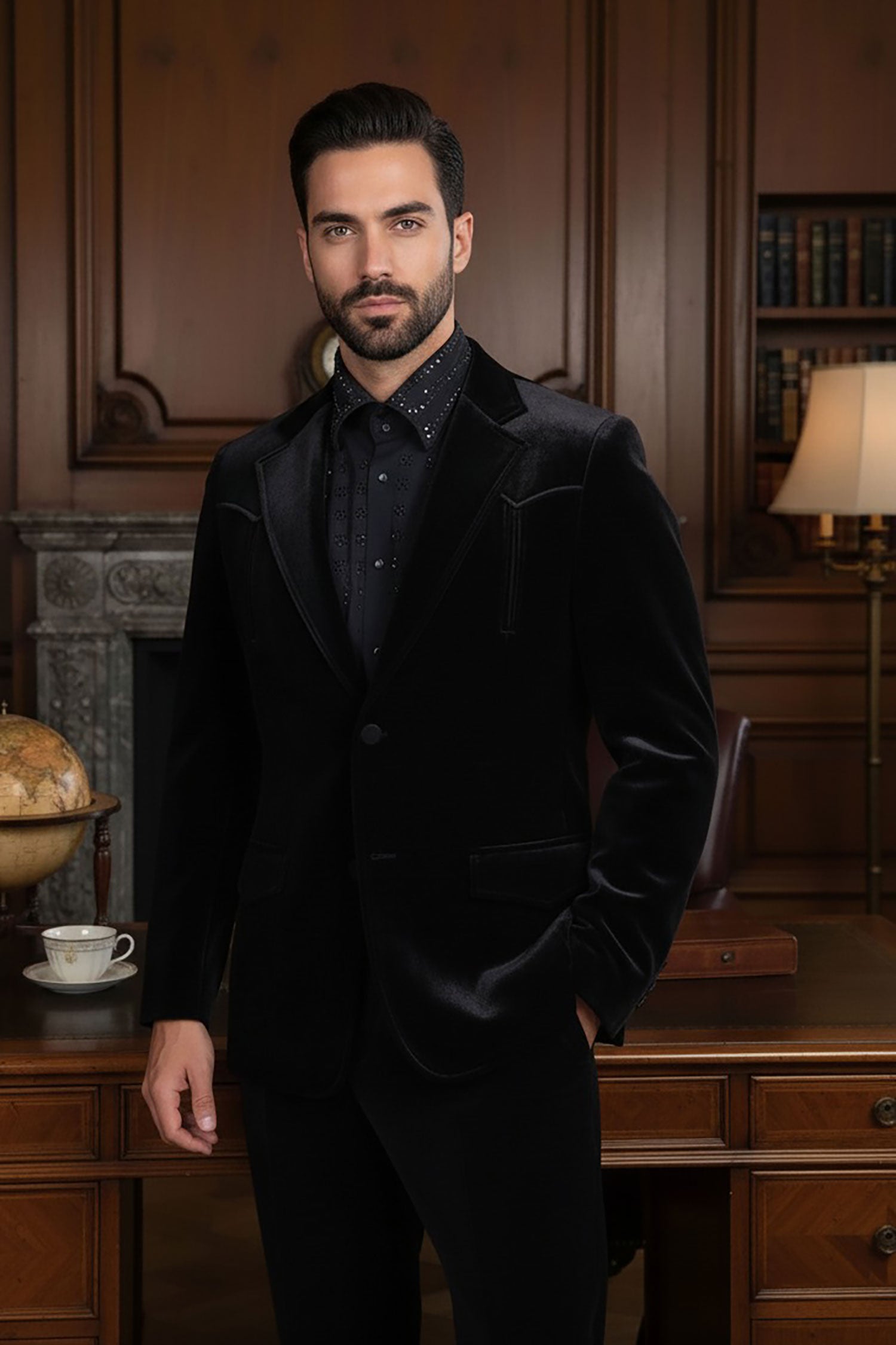 Barabas Men's Velvet Shiny Design Notch Lapel Blazer 5BL13 Black