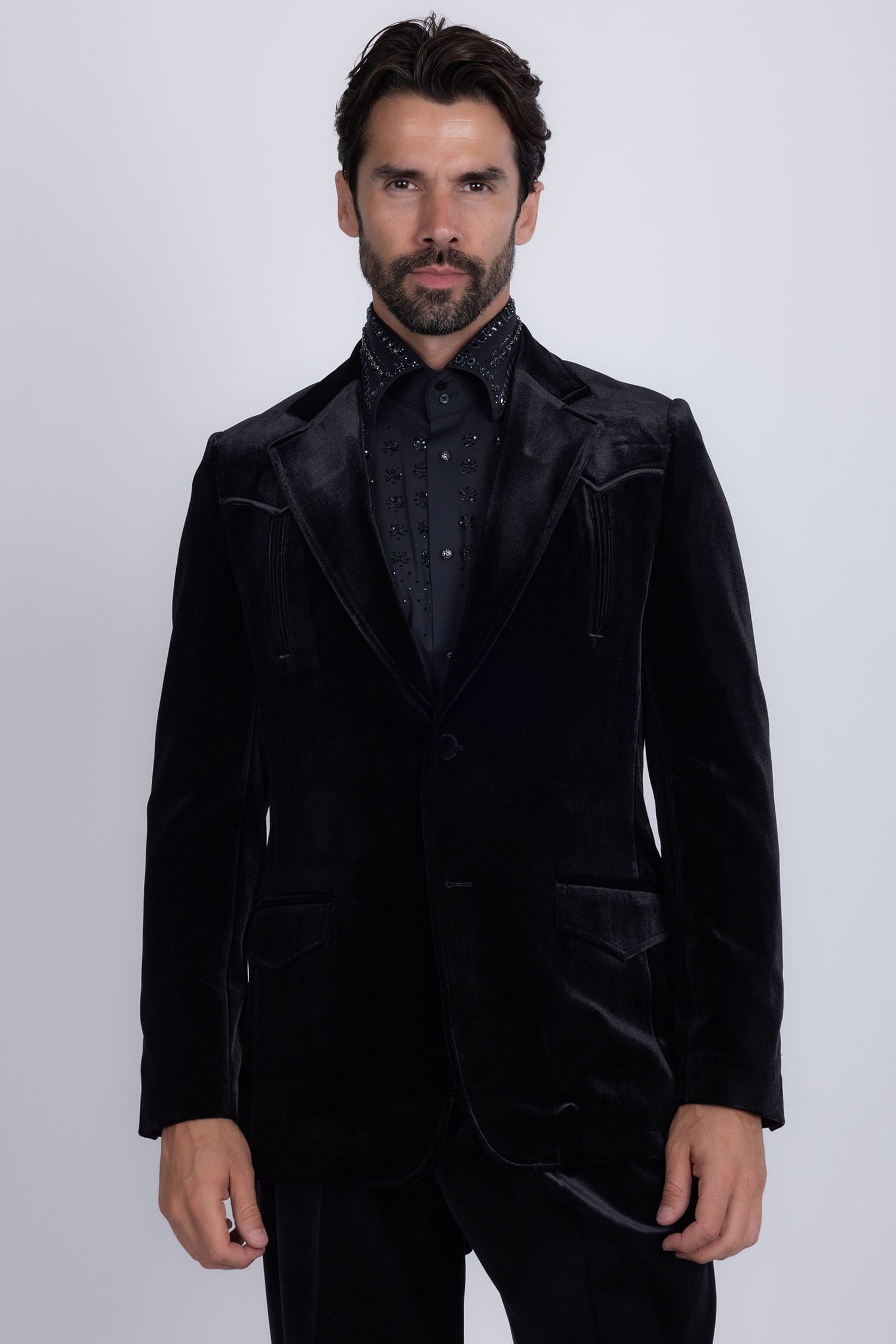 Barabas Men's Velvet Shiny Design Notch Lapel Blazer 5BL13 Black