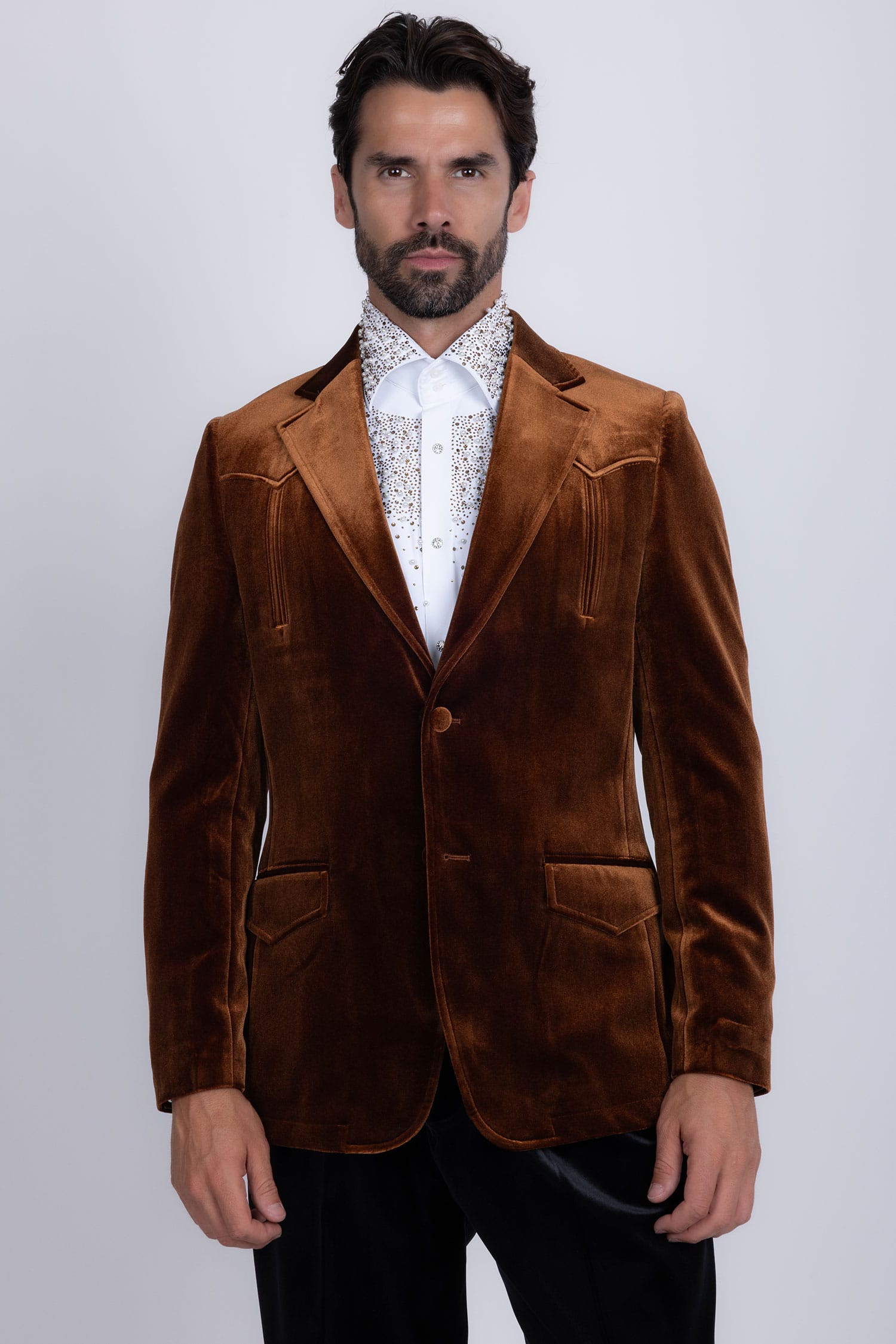 Barabas Men's Velvet Shiny Design Notch Lapel Blazer 5BL13 Coffee