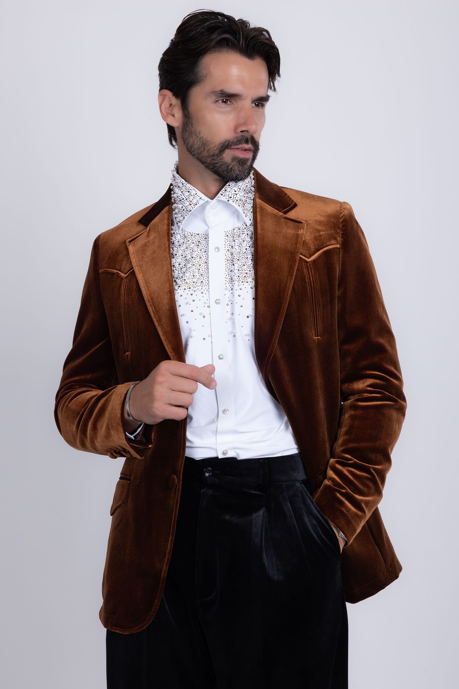 Barabas Men's Velvet Shiny Design Notch Lapel Blazer 5BL13 Brown