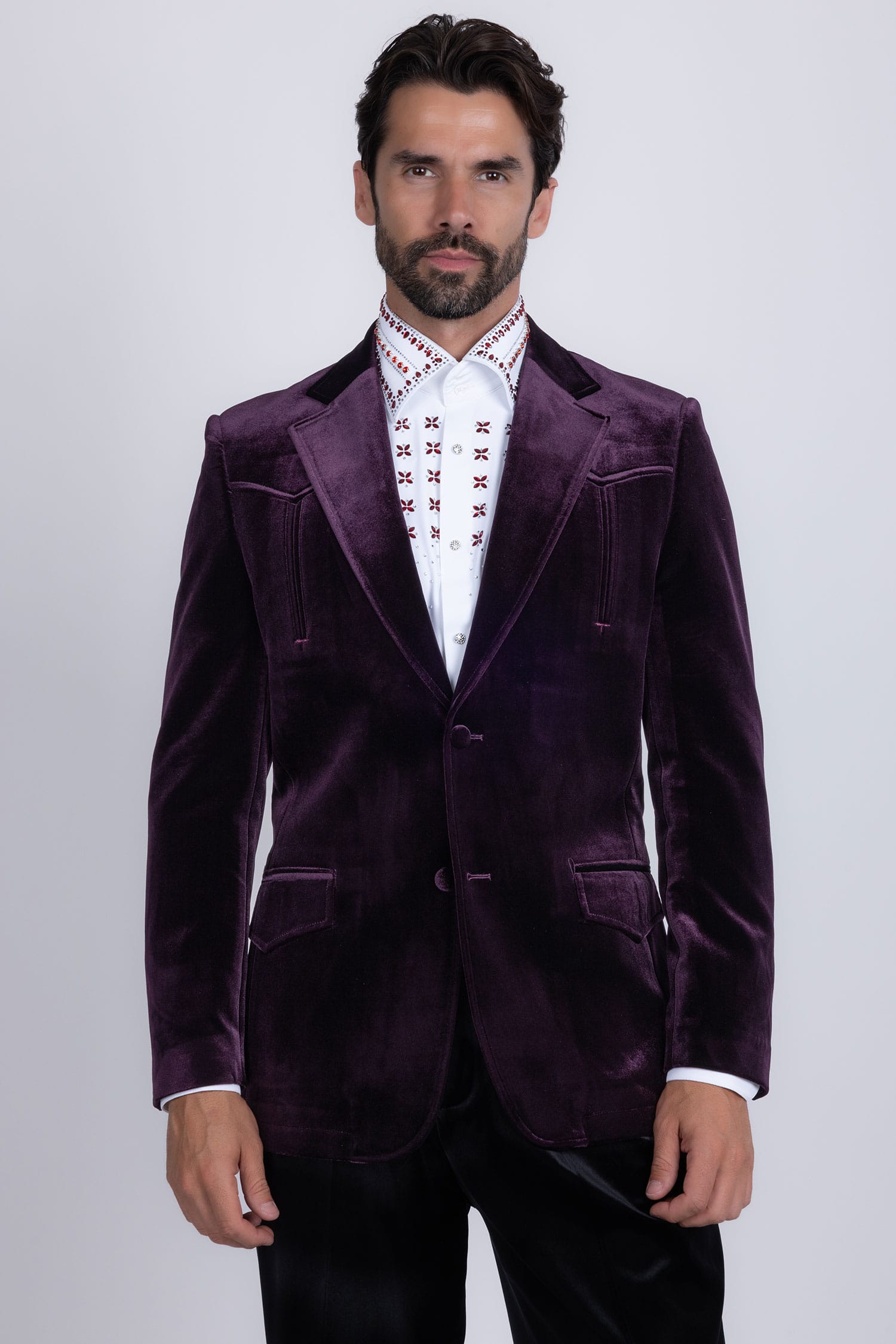 Barabas Men's Velvet Shiny Design Notch Lapel Blazer 5BL13 Purple