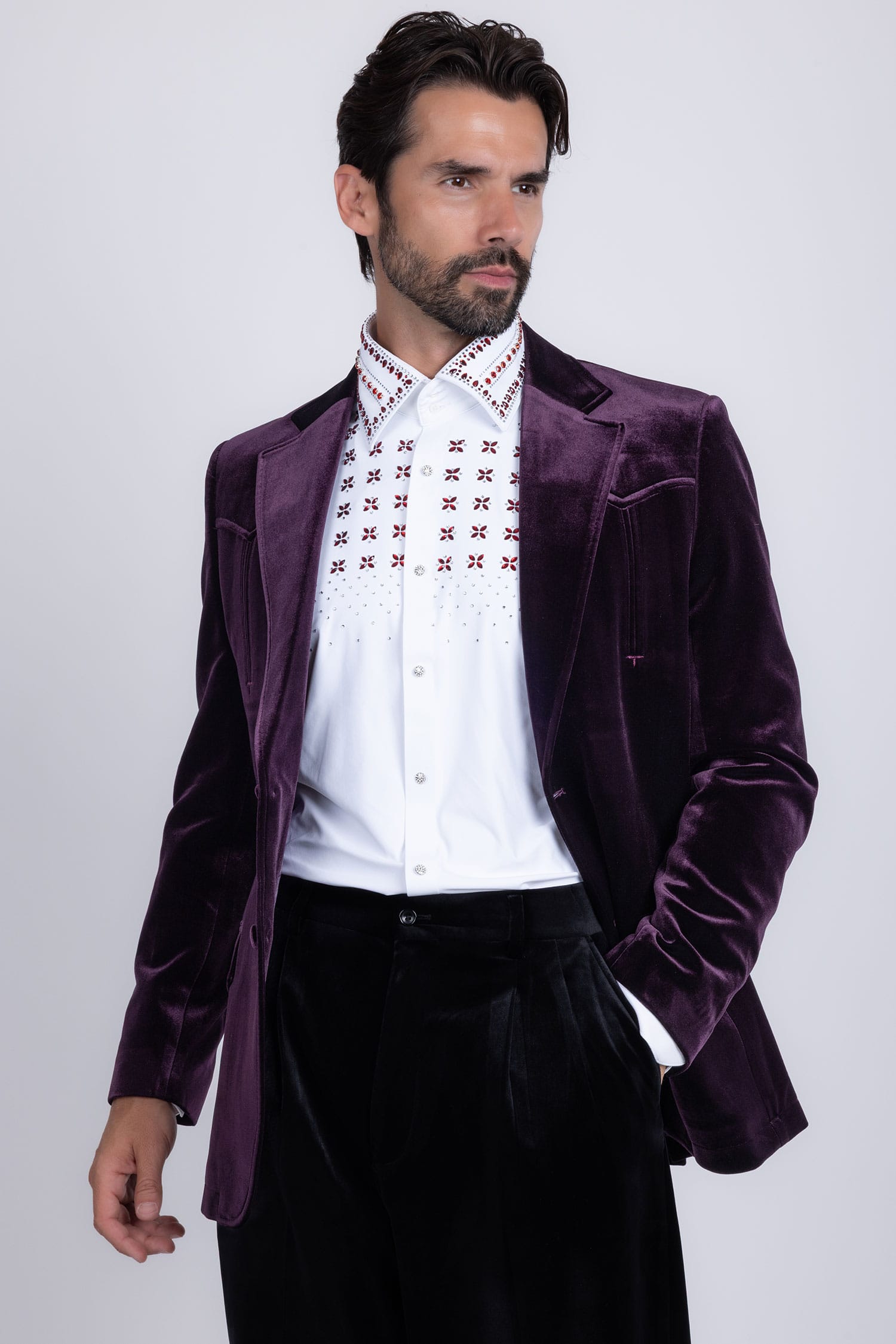 Barabas Men's Velvet Shiny Design Notch Lapel Blazer 5BL13 Purple