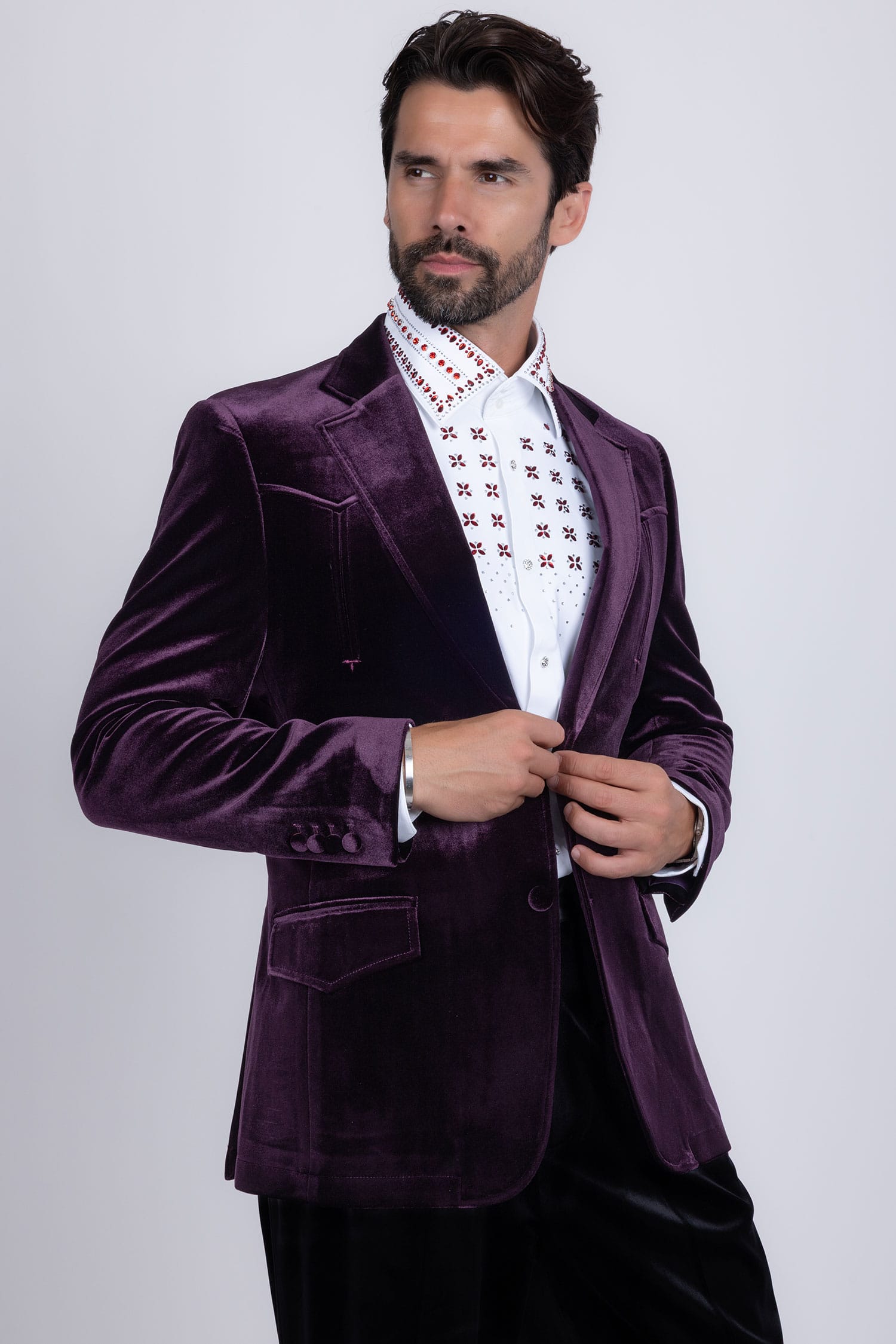 Barabas Men's Velvet Shiny Design Notch Lapel Blazer 5BL13 Violet