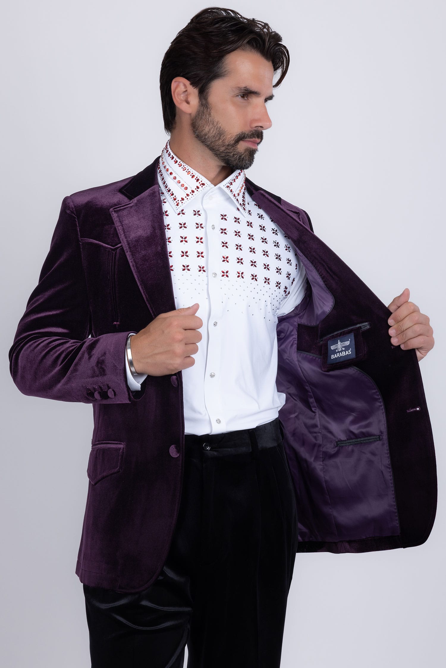 Barabas Men's Velvet Shiny Design Notch Lapel Blazer 5BL13 Burgundy