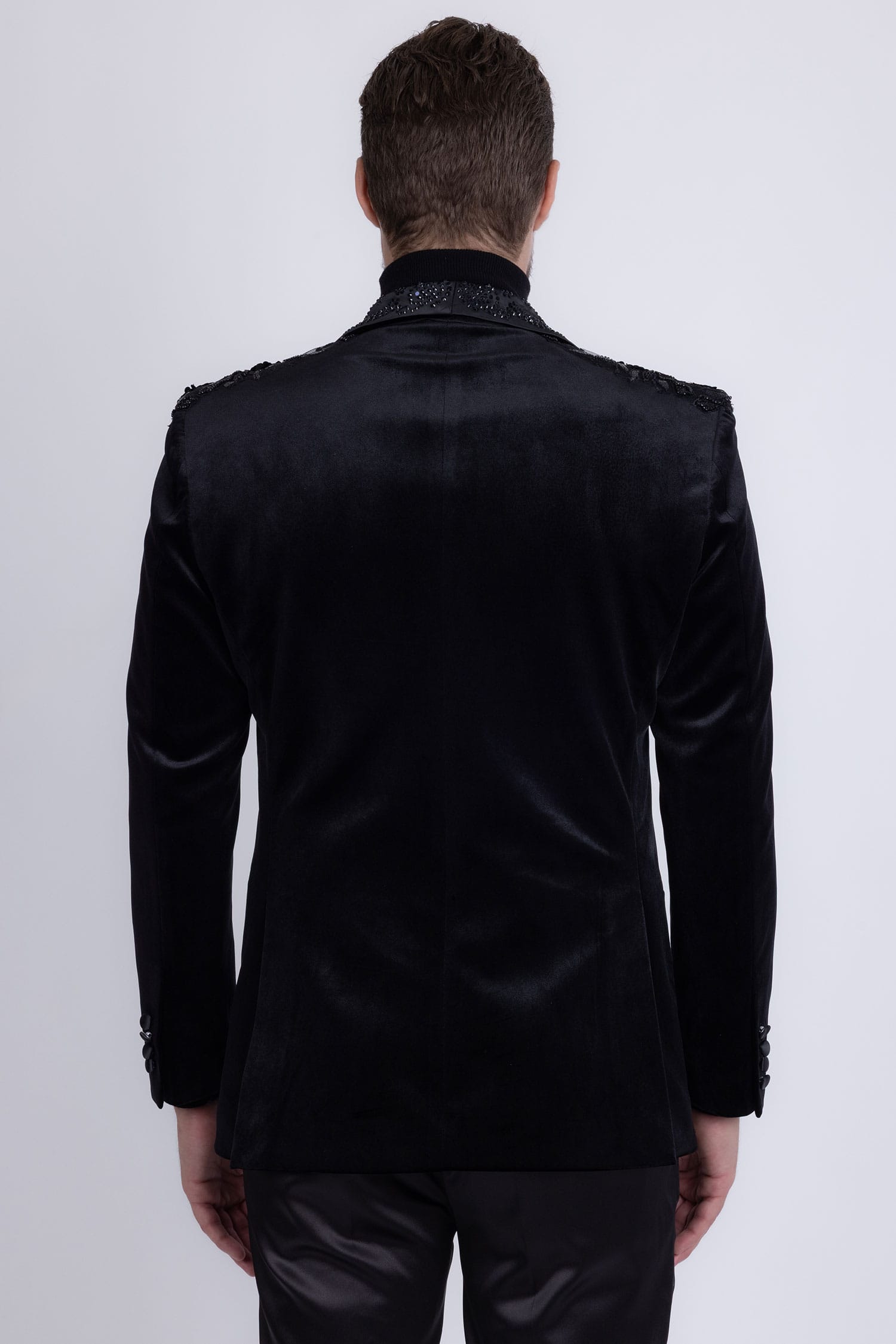 Barabas Men's Rhinestones Velvet Shawl Lapel Floral Blazer 5BL15 Black