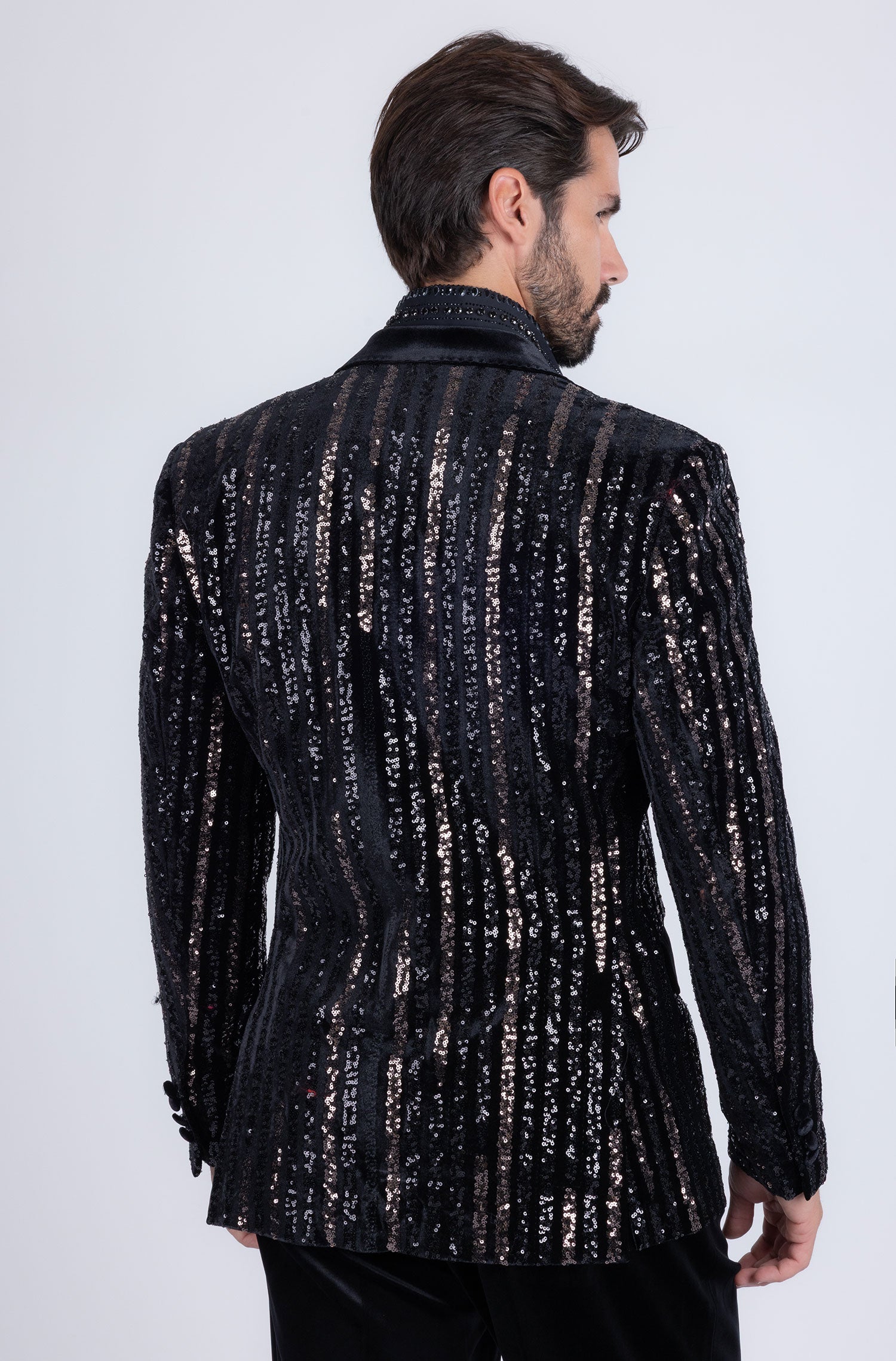 Barabas Men's Sequin Geometric Design Peak Lapel Blazer 5BL16 Black