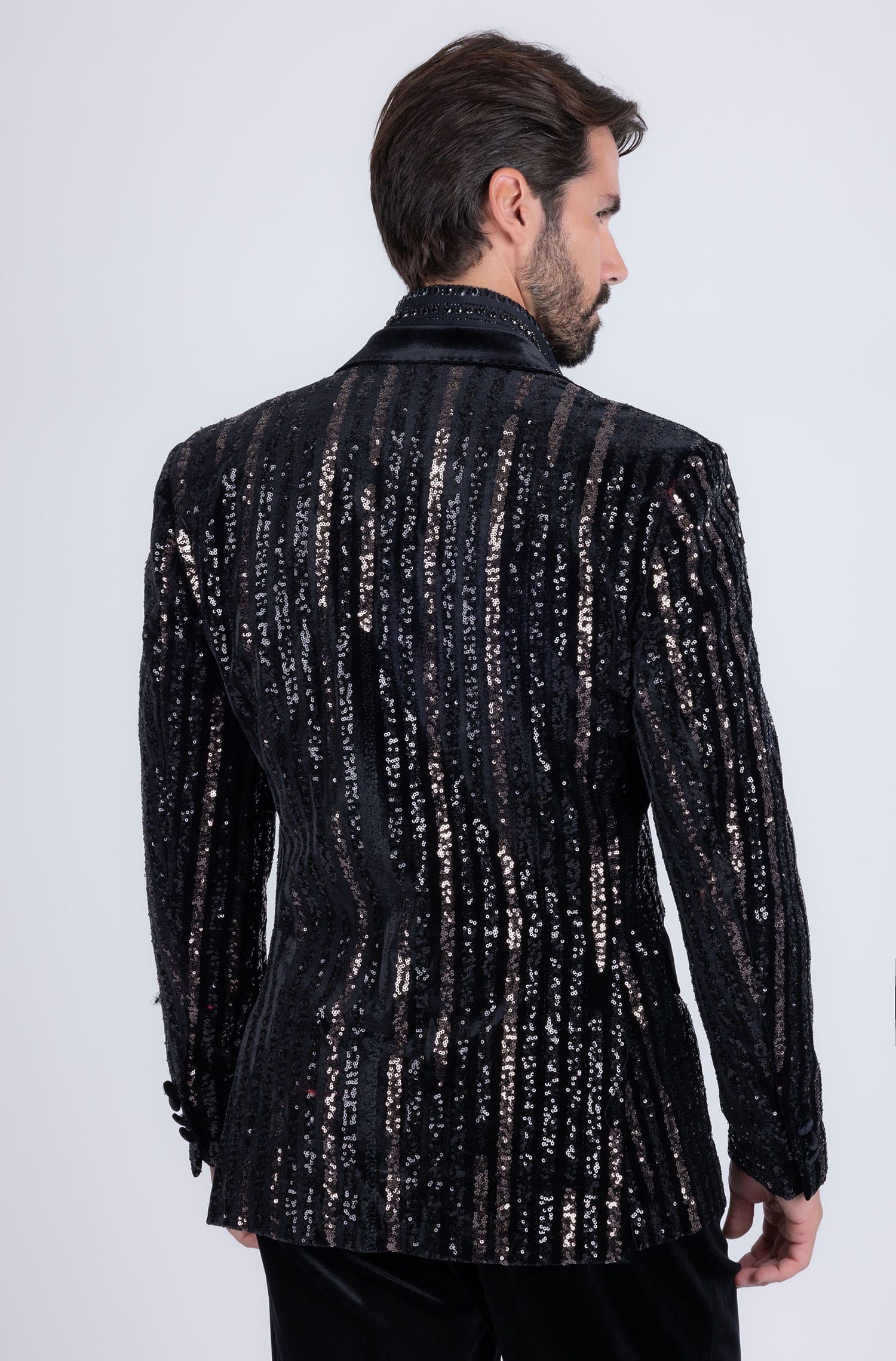Barabas Men's Sequin Geometric Design Peak Lapel Blazer 5BL16 Black