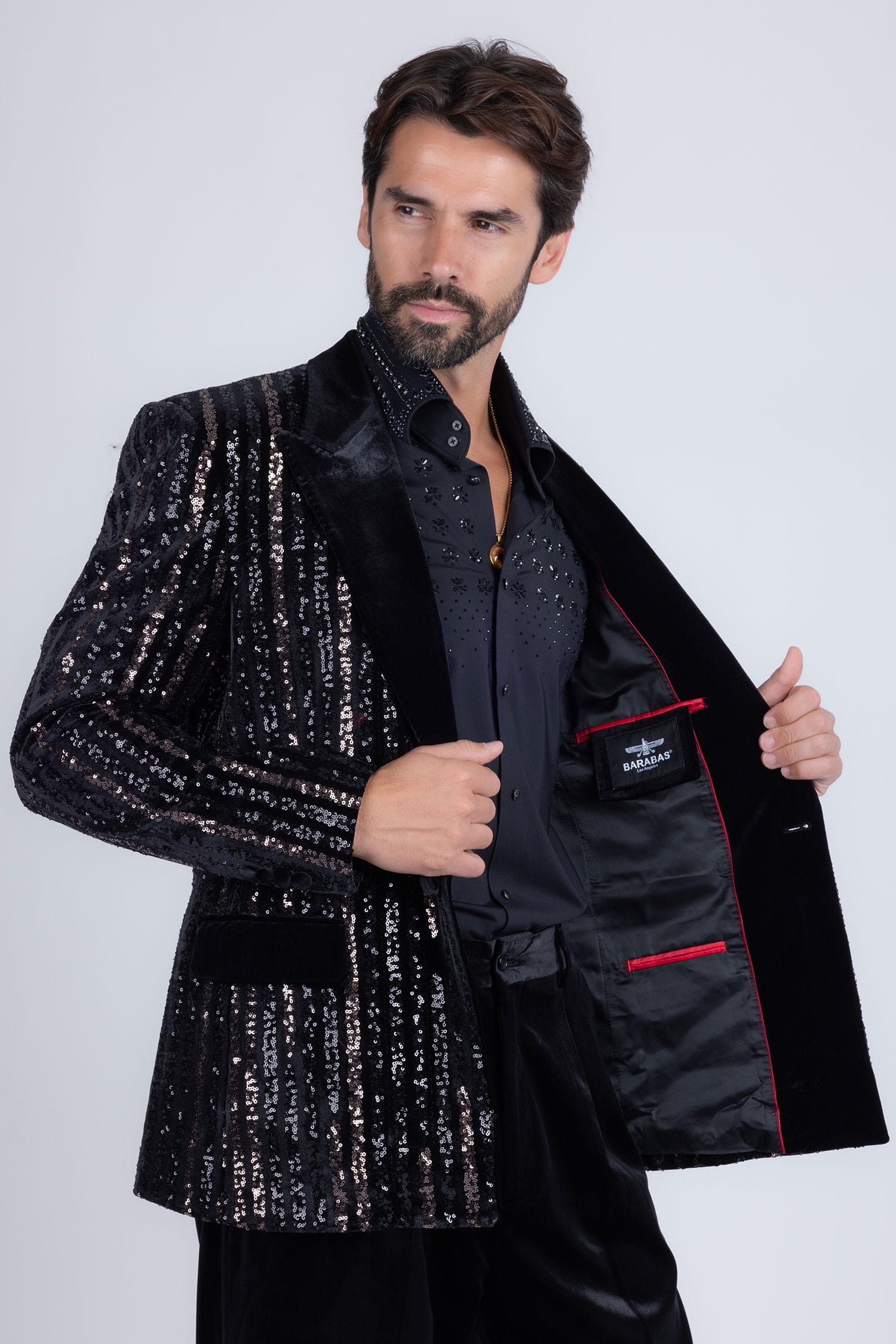 Barabas Men's Sequin Geometric Design Peak Lapel Blazer 5BL16 Gun Metal