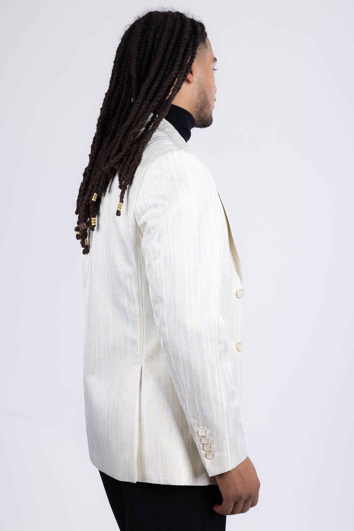 Barabas Men's Shiny Geometric Design Notch Lapel Blazer 5BL17 White Gold