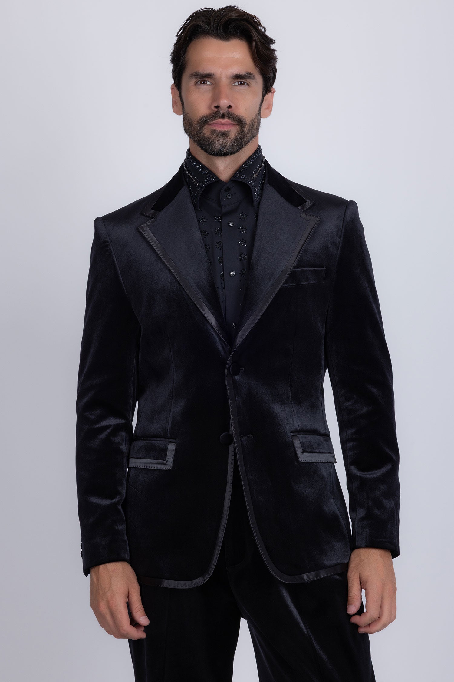 Barabas Men's Velvet Shiny Design Notch Lapel Blazer 5BL18 Black