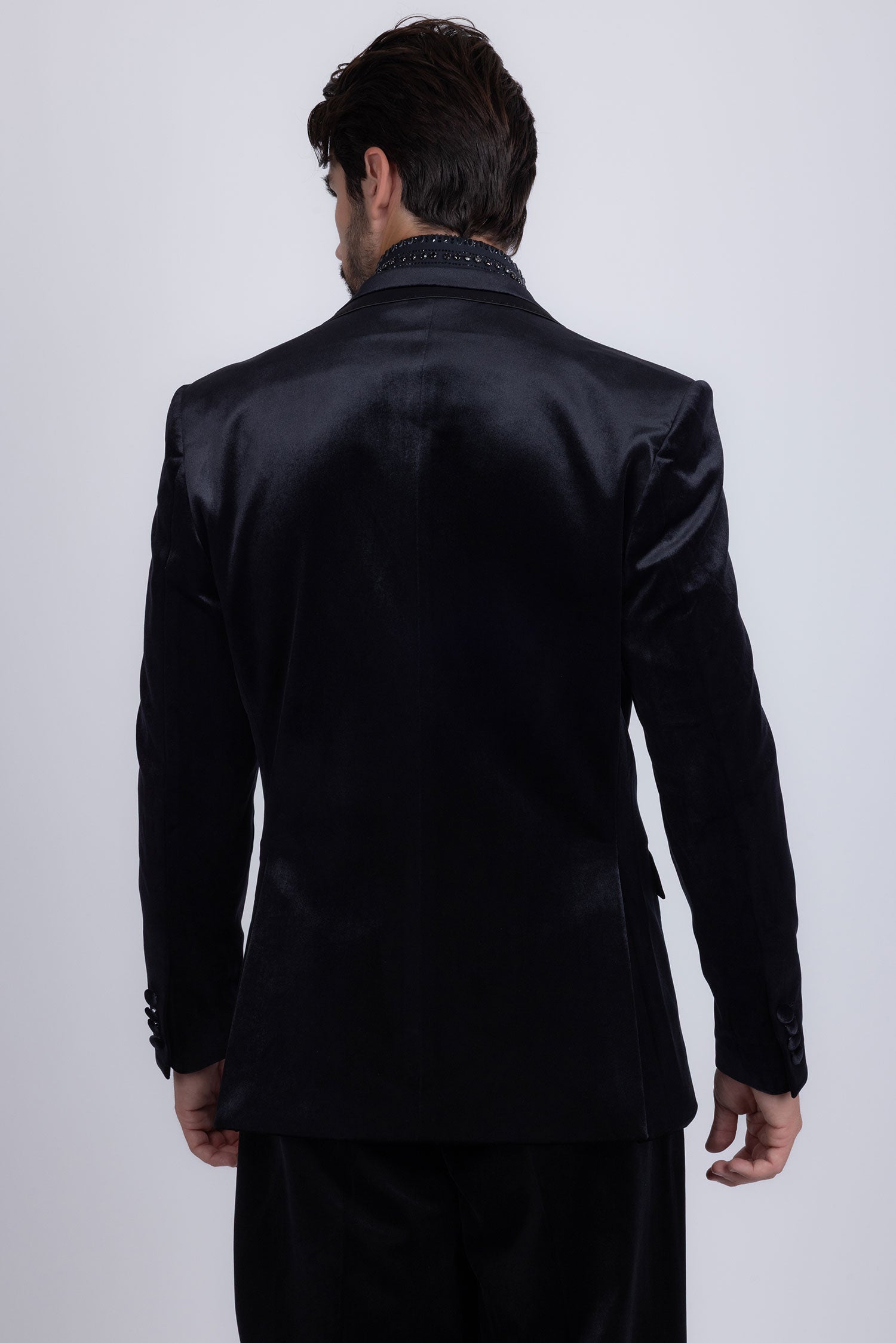 Barabas Men's Velvet Shiny Design Notch Lapel Blazer 5BL18 Black