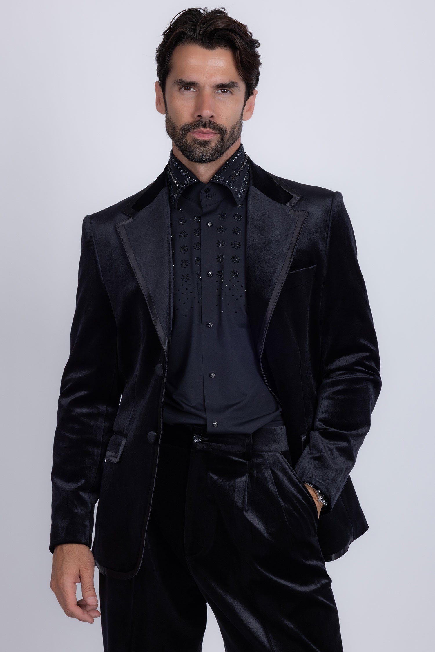 Barabas Men's Velvet Shiny Design Notch Lapel Blazer 5BL18 Black