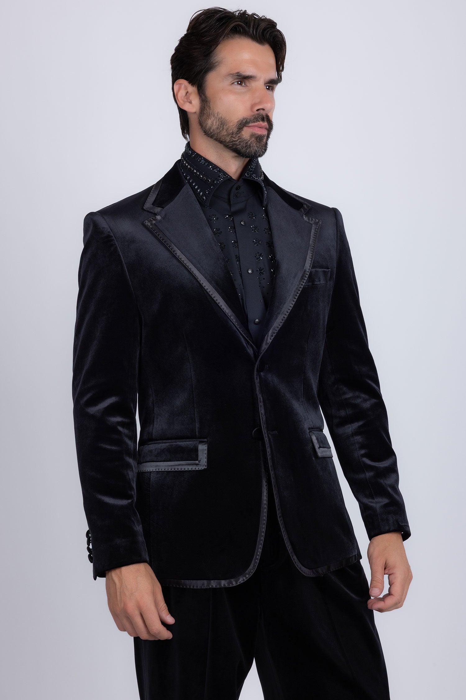 Barabas Men's Velvet Shiny Design Notch Lapel Blazer 5BL18 Black