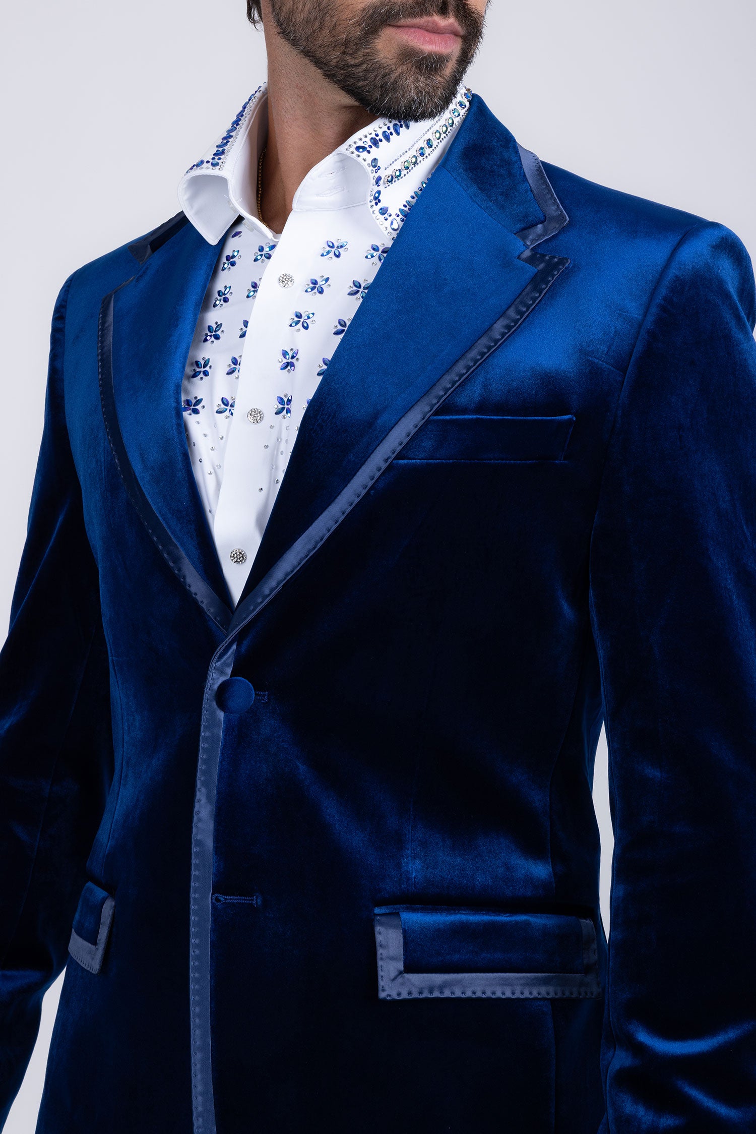 Barabas Men's Velvet Shiny Design Notch Lapel Blazer 5BL18 Blue