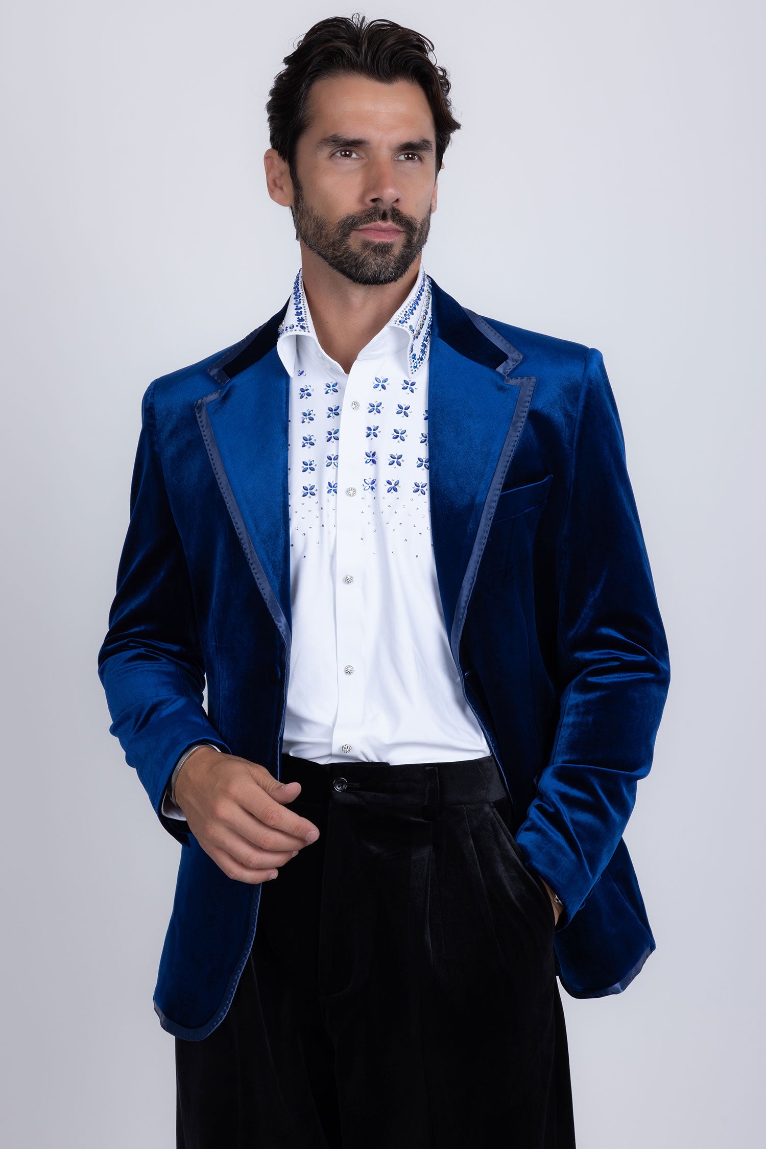 Barabas Men's Velvet Shiny Design Notch Lapel Blazer 5BL18 Blue