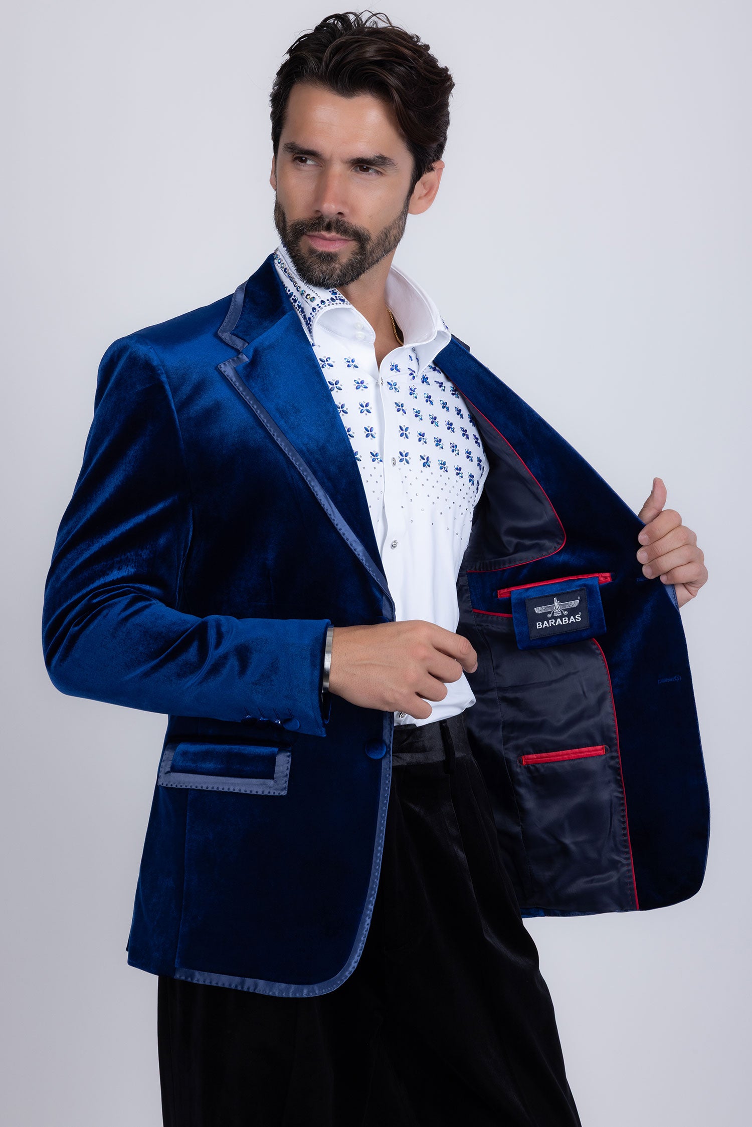 Barabas Men's Velvet Shiny Design Notch Lapel Blazer 5BL18 Blue