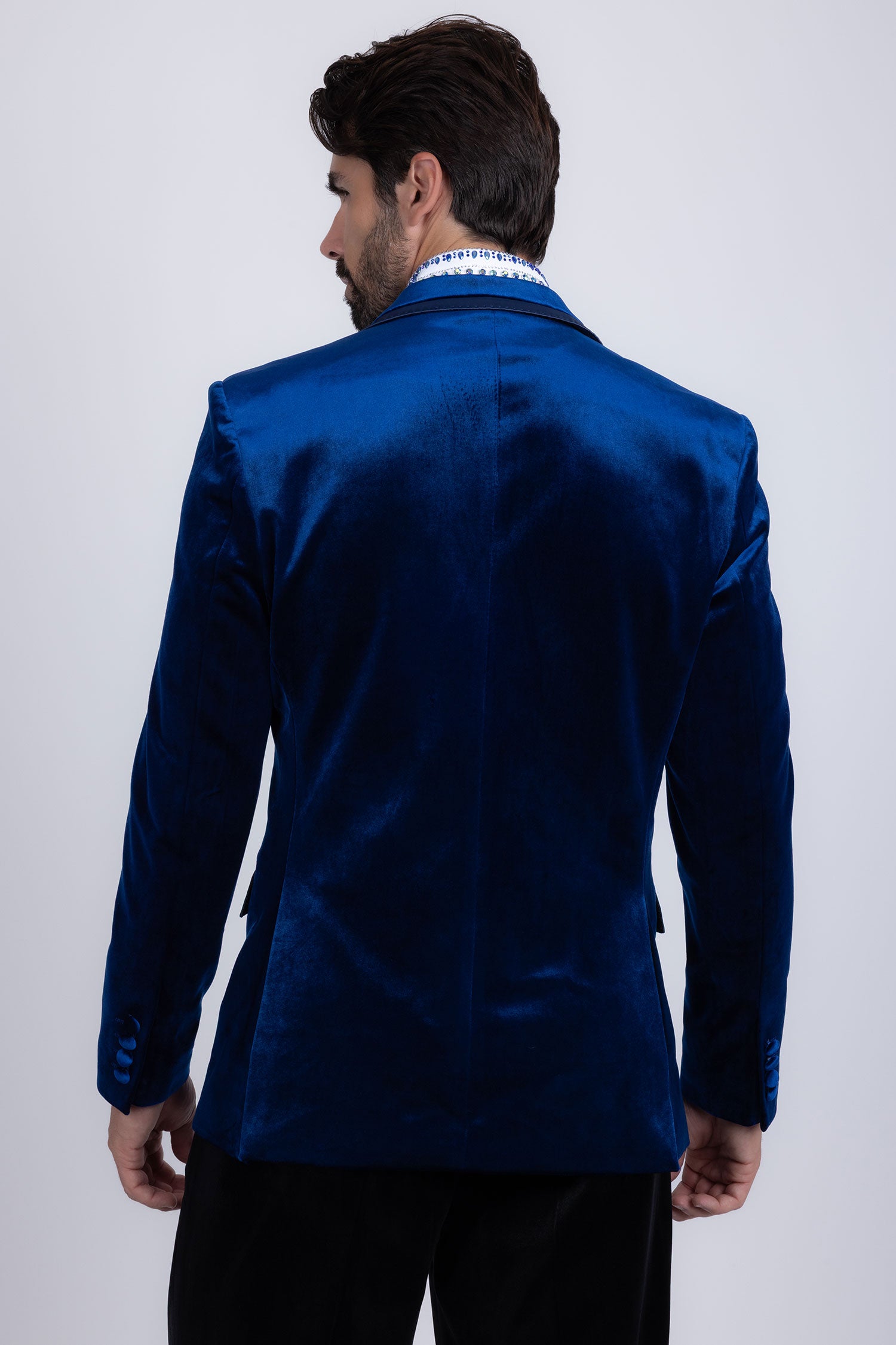 Barabas Men's Velvet Shiny Design Notch Lapel Blazer 5BL18 Blue