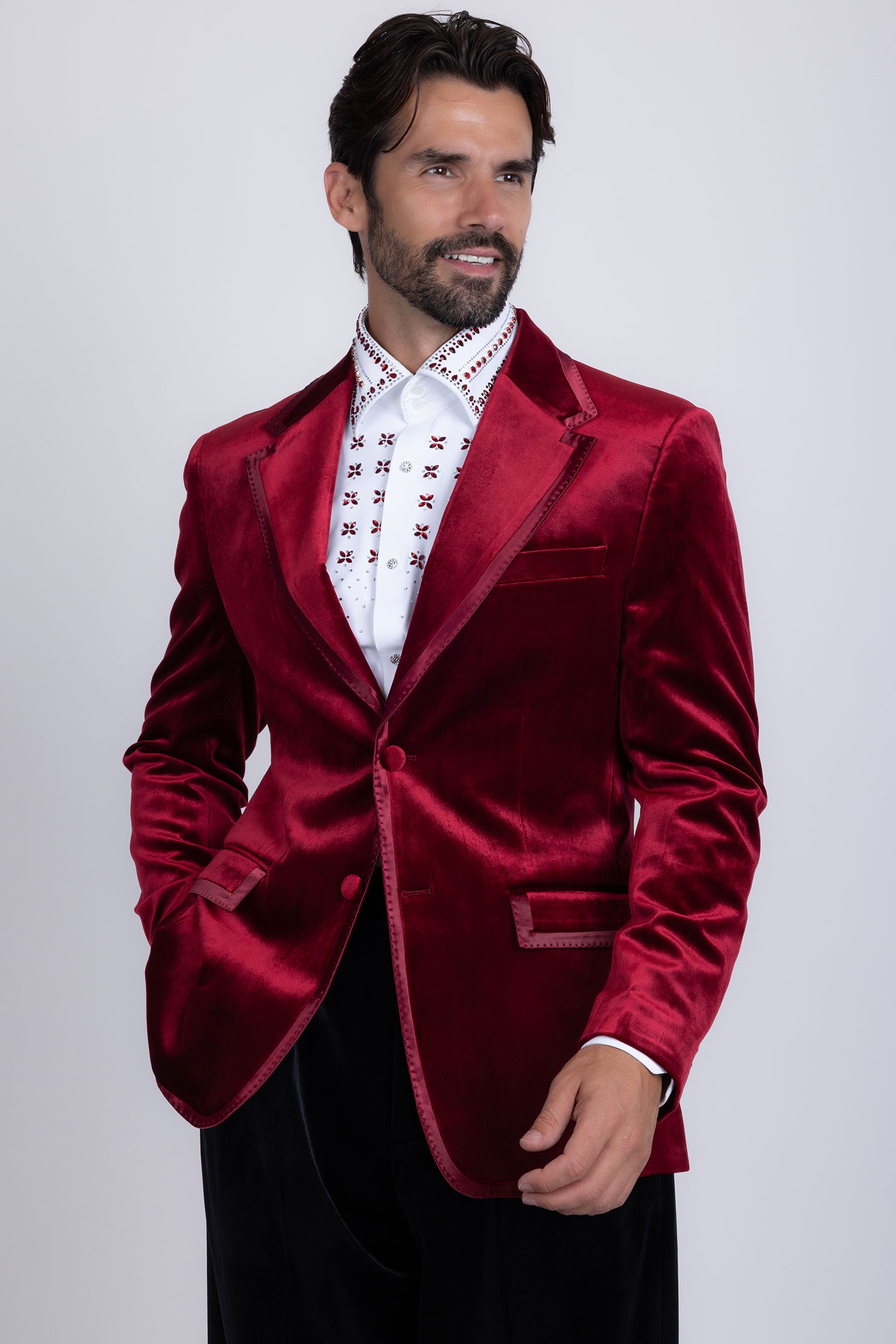 Barabas Men's Velvet Shiny Design Notch Lapel Blazer 5BL18 Burgundy