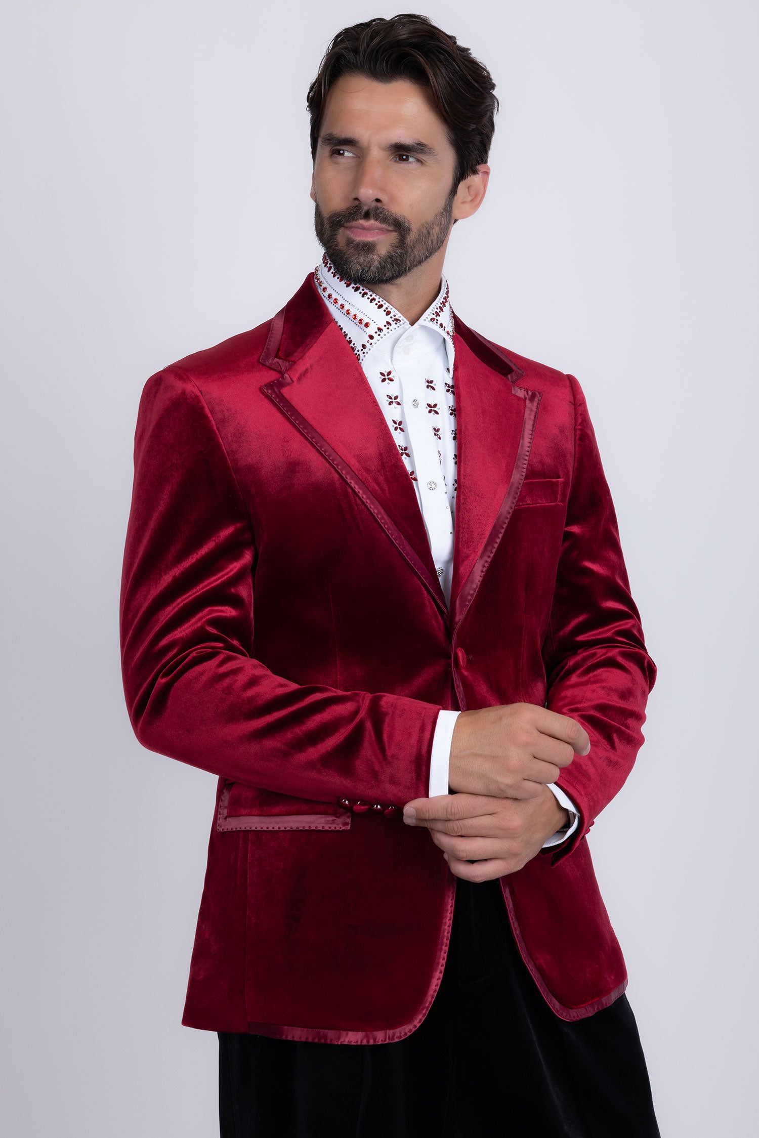 Barabas Men's Velvet Shiny Design Notch Lapel Blazer 5BL18 Burgundy