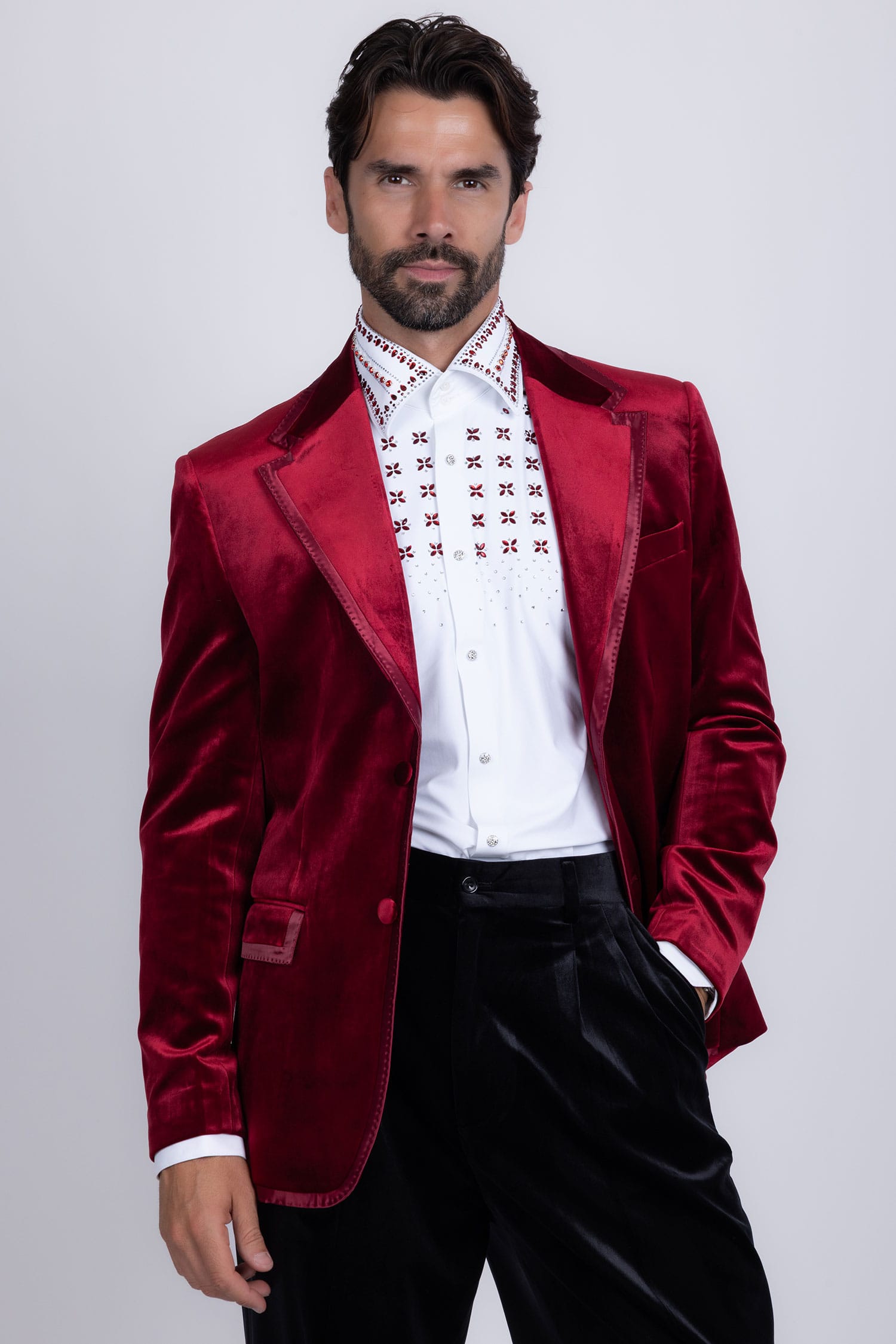 Barabas Men's Velvet Shiny Design Notch Lapel Blazer 5BL18 Burgundy