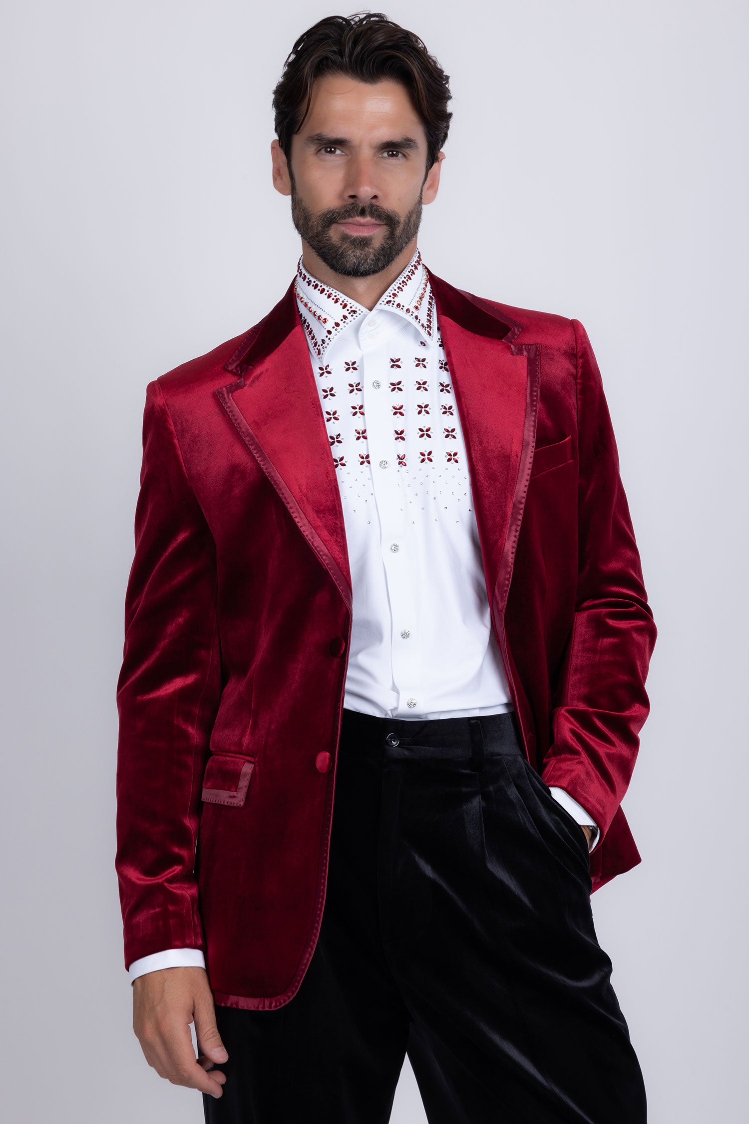 Barabas Men's Velvet Shiny Design Notch Lapel Blazer 5BL18 Burgundy