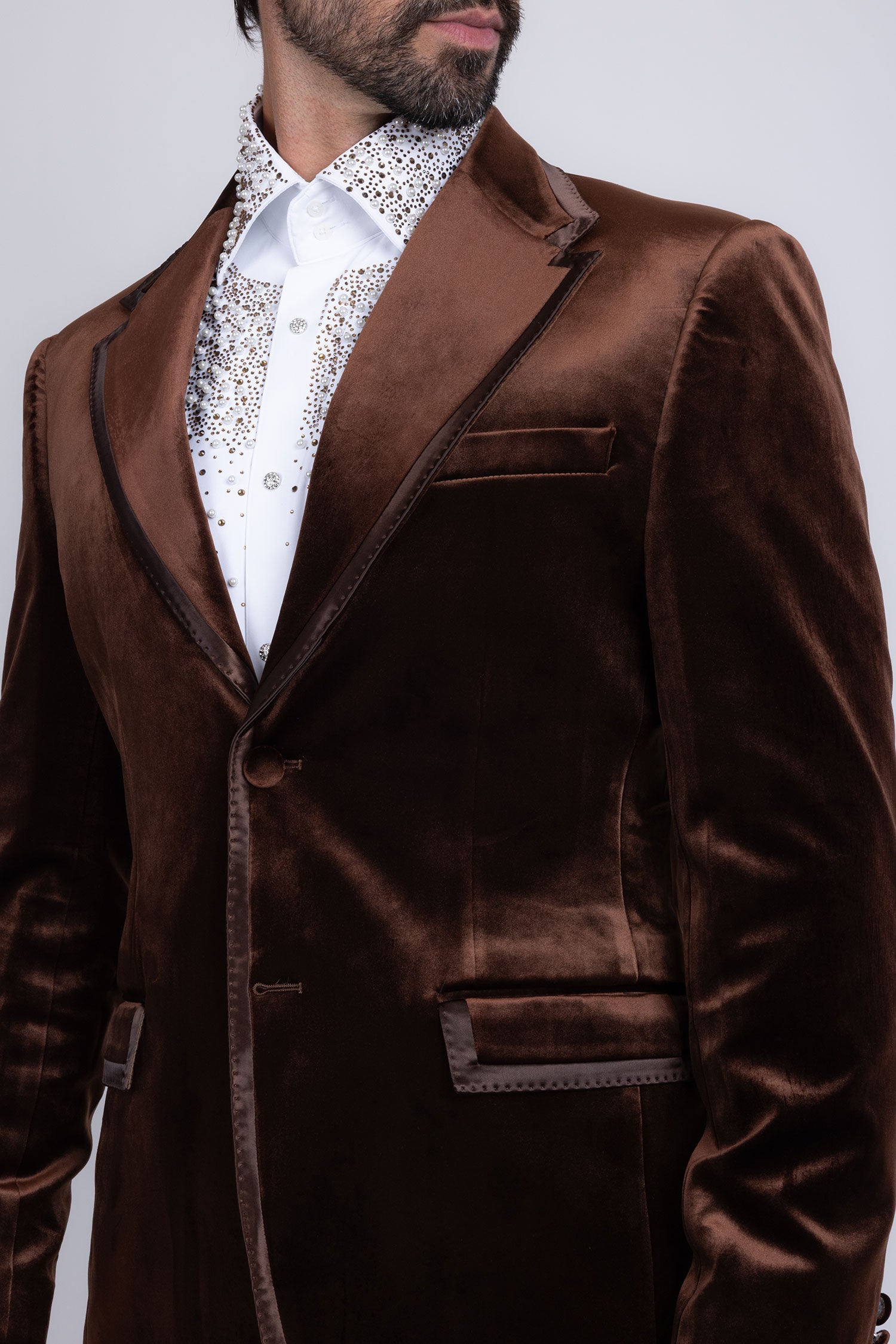 Barabas Men's Velvet Shiny Design Notch Lapel Blazer 5BL18 Coffee