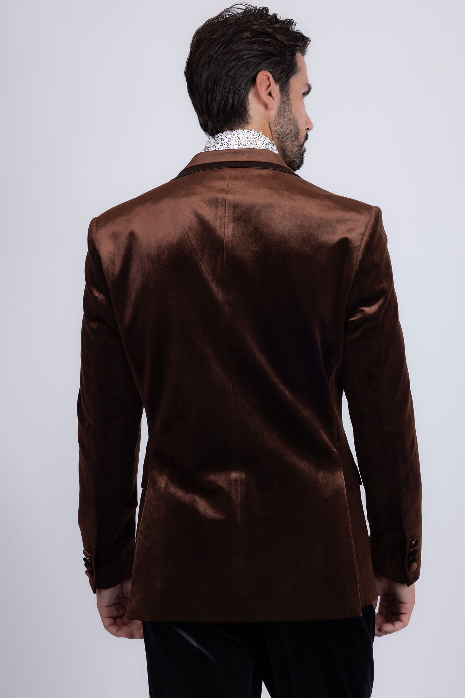 Barabas Men's Velvet Shiny Design Notch Lapel Blazer 5BL18 Coffee
