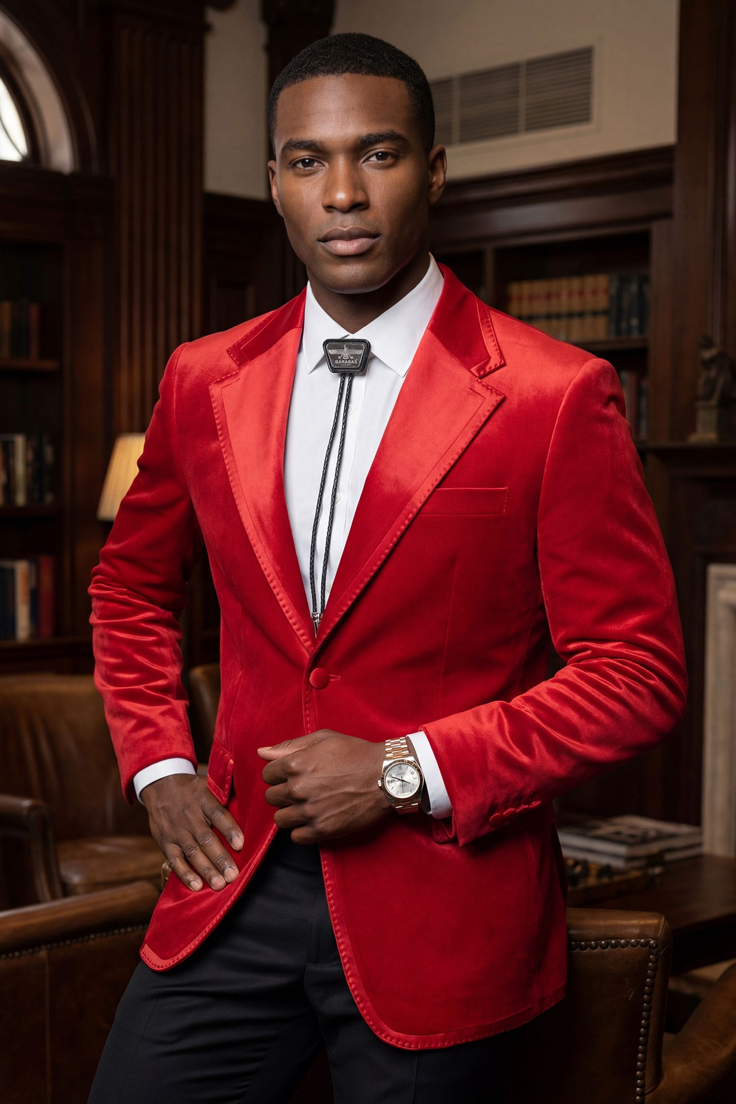 Barabas Men's Velvet Shiny Design Notch Lapel Blazer 5BL18 Red